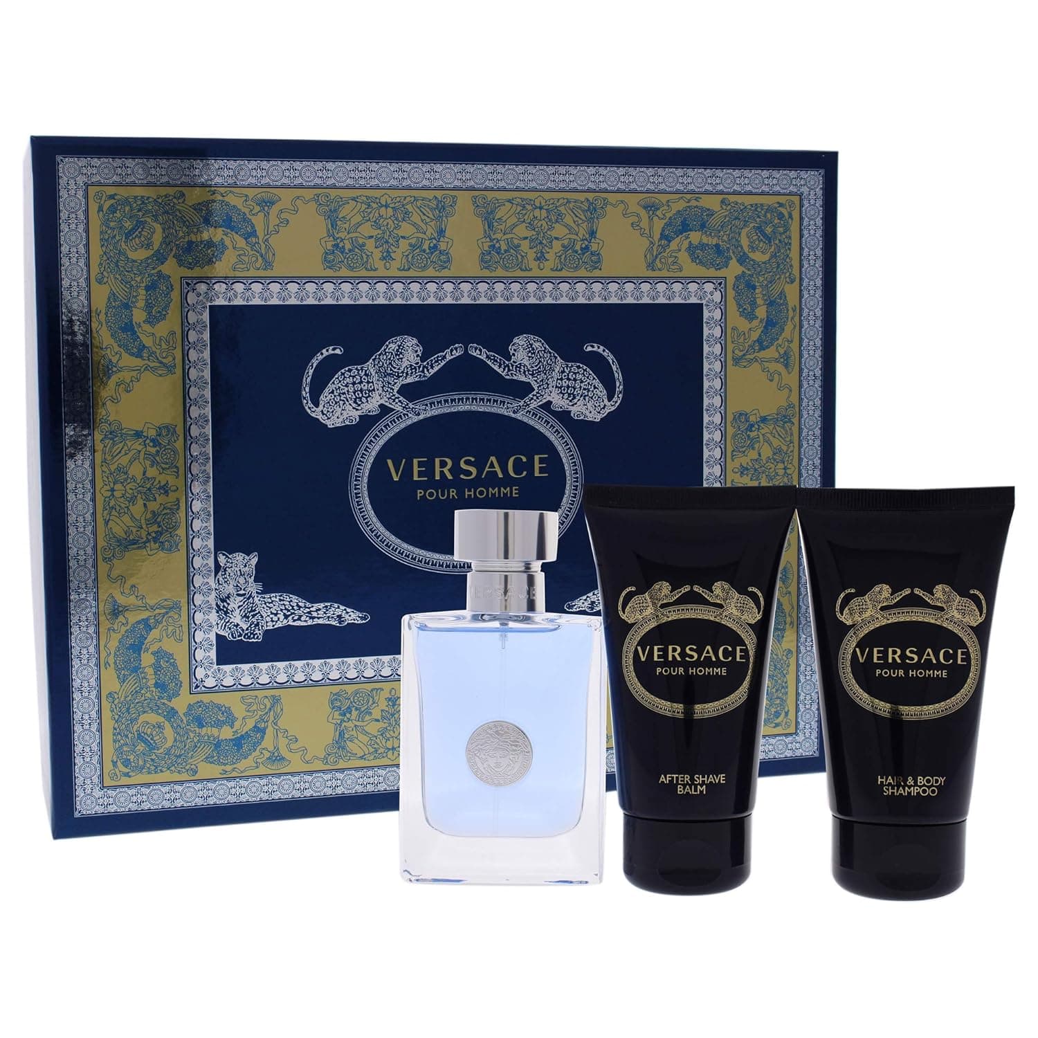 Versace Pour Homme for Men - 3 Pc Gift Set 1.7oz EDT Spray, 1.7oz Hair & Body Shampoo, 1.7oz After Shave Balm