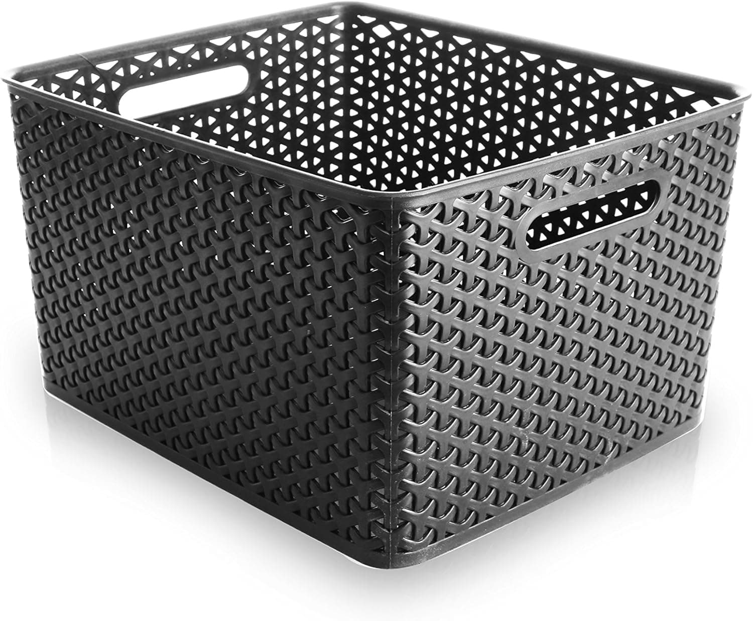 BINO T-Weave Woven Plastic Storage Basket, Large (Grey)