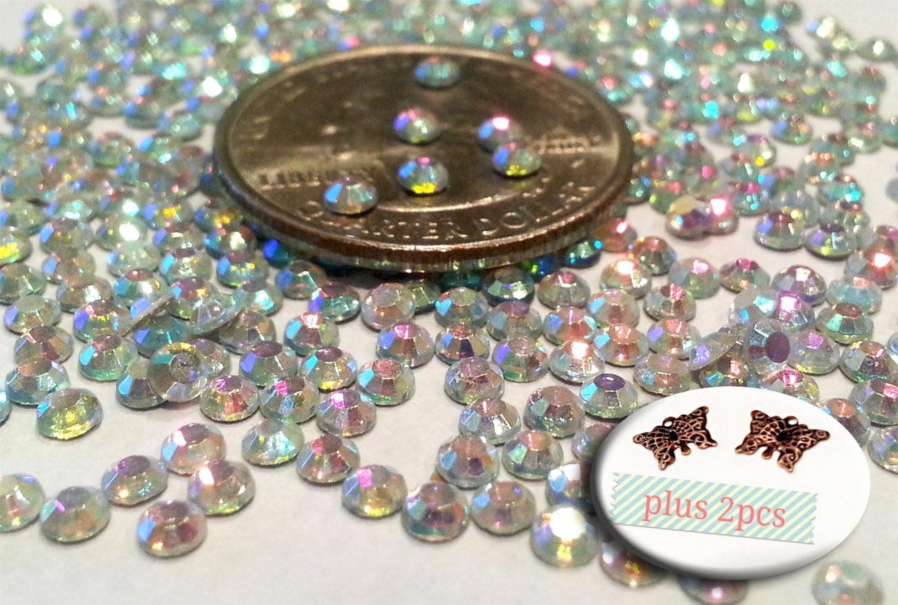 Crystal AB Round Rhinestone 3mm (10ss) 3D Acrylic Nail Art Decoration Cellphone Case USA SELLER! FAST SHIPPING! 2 butterfly charms included (600pcs)
