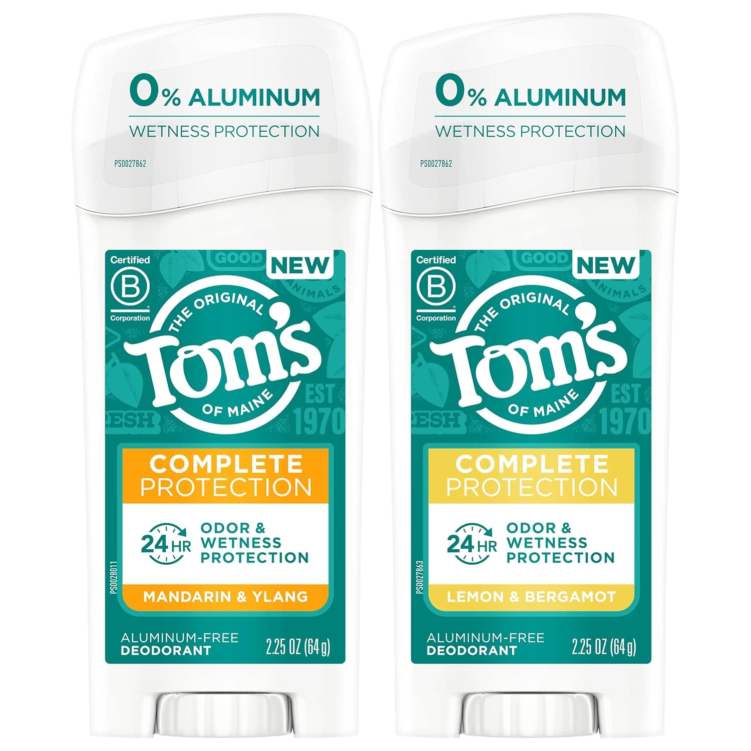 Tom's of Maine Complete Protection Aluminum-Free Natural Deodorant Variety Pack of 2: Lemon & Bergamot and Mandarin & Ylang, 2.25 oz