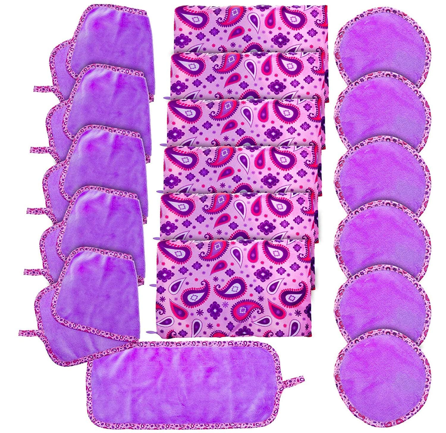 Campanelli's FreshFace Makeup Remover Cloth - 12 Piece - Reusable Microfiber Towel for Mascara, Eye Makeup, Lipstick and More (Purple Paisley)