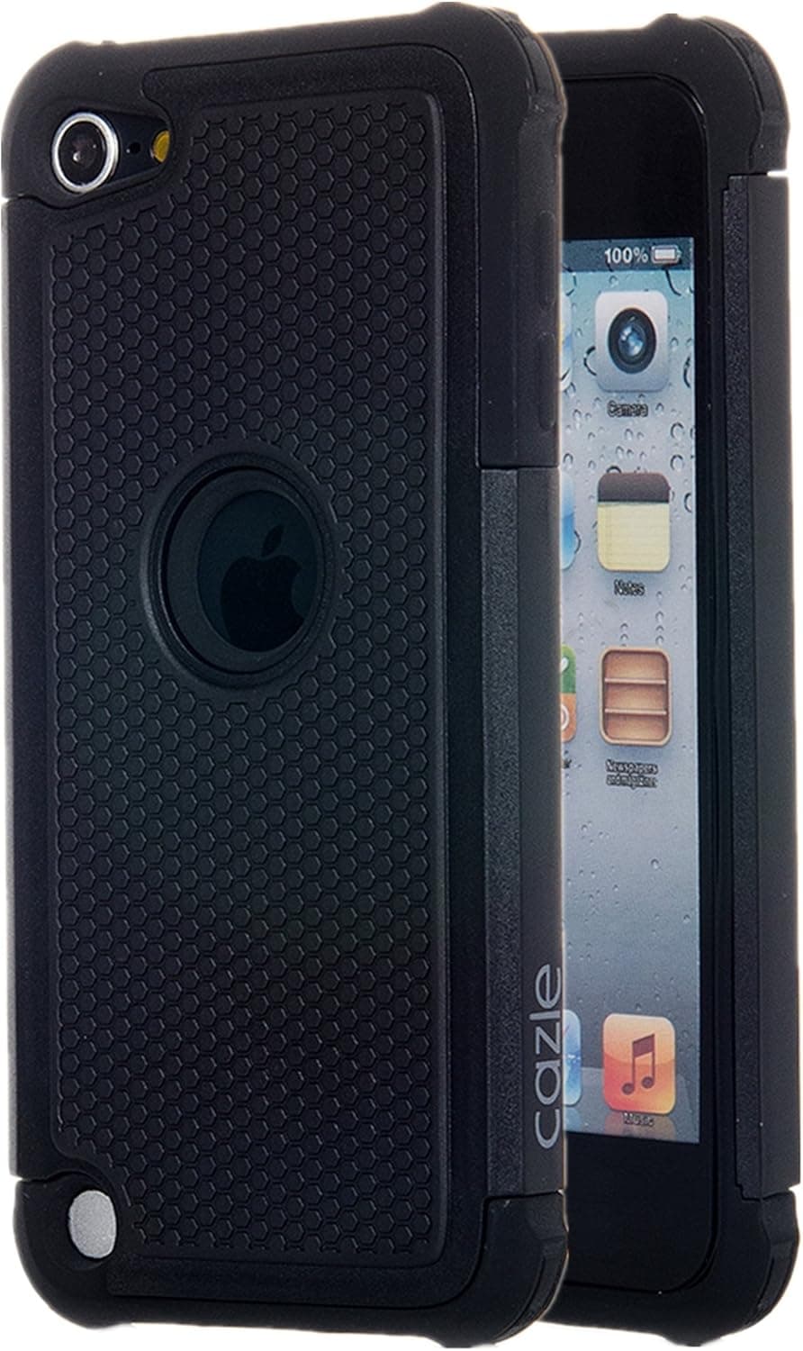 iPod Touch, Dual-Layer Heavy Duty Matte Rugged Protective Cover Case for Appple iPod Touch 6th Gen 5th Gen by Cazle (Black)