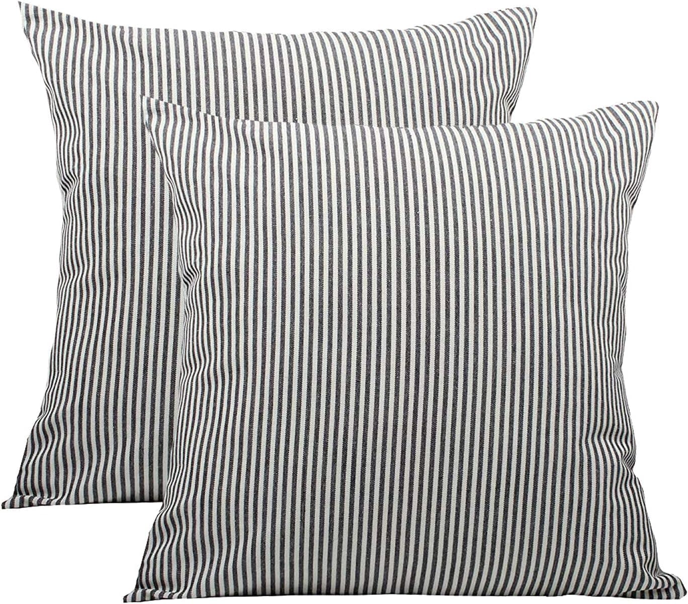Throw Pillow Covers 26x26 - Decorative Pillows for Couch Set of 2 Rustic Linen Striped Cushion Cover Soft Large Pillowcase for Bedding Decor, Sofa, Outdoor Farmhouse Home Black and White