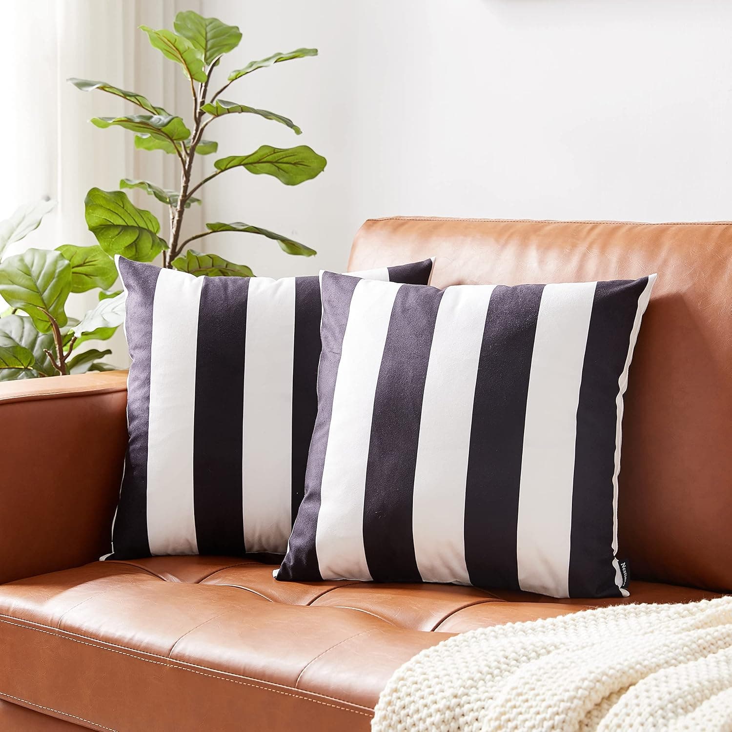 Nestinco Set of 2 Striped Pillow Covers Black and White Square Decorative Throw Pillow Covers 20 x 20 inches for Sofa Couch Bed Decor