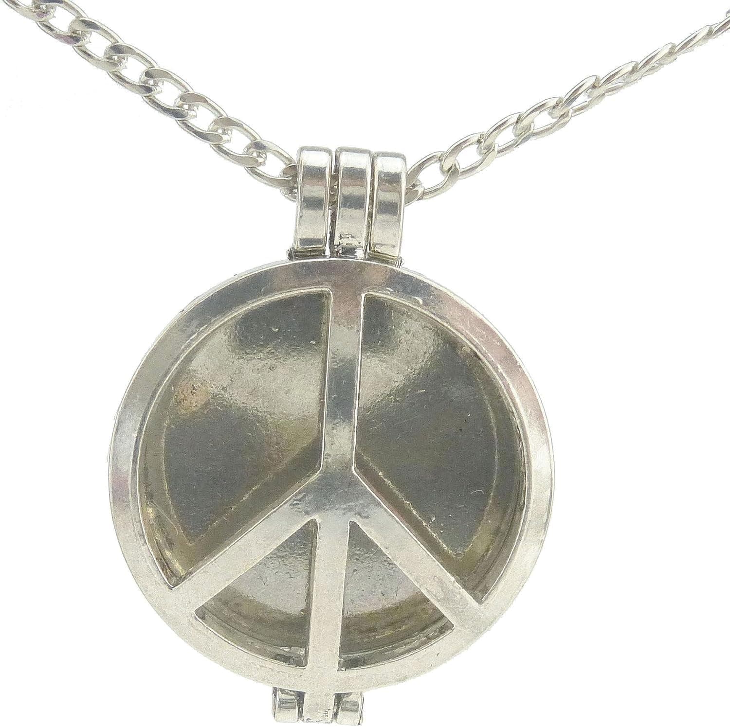 No.8 Vintage Silver 30mm Pad Peace Sign Locket Necklace Essential Oil Fragrance Aromatherapy Diffuser