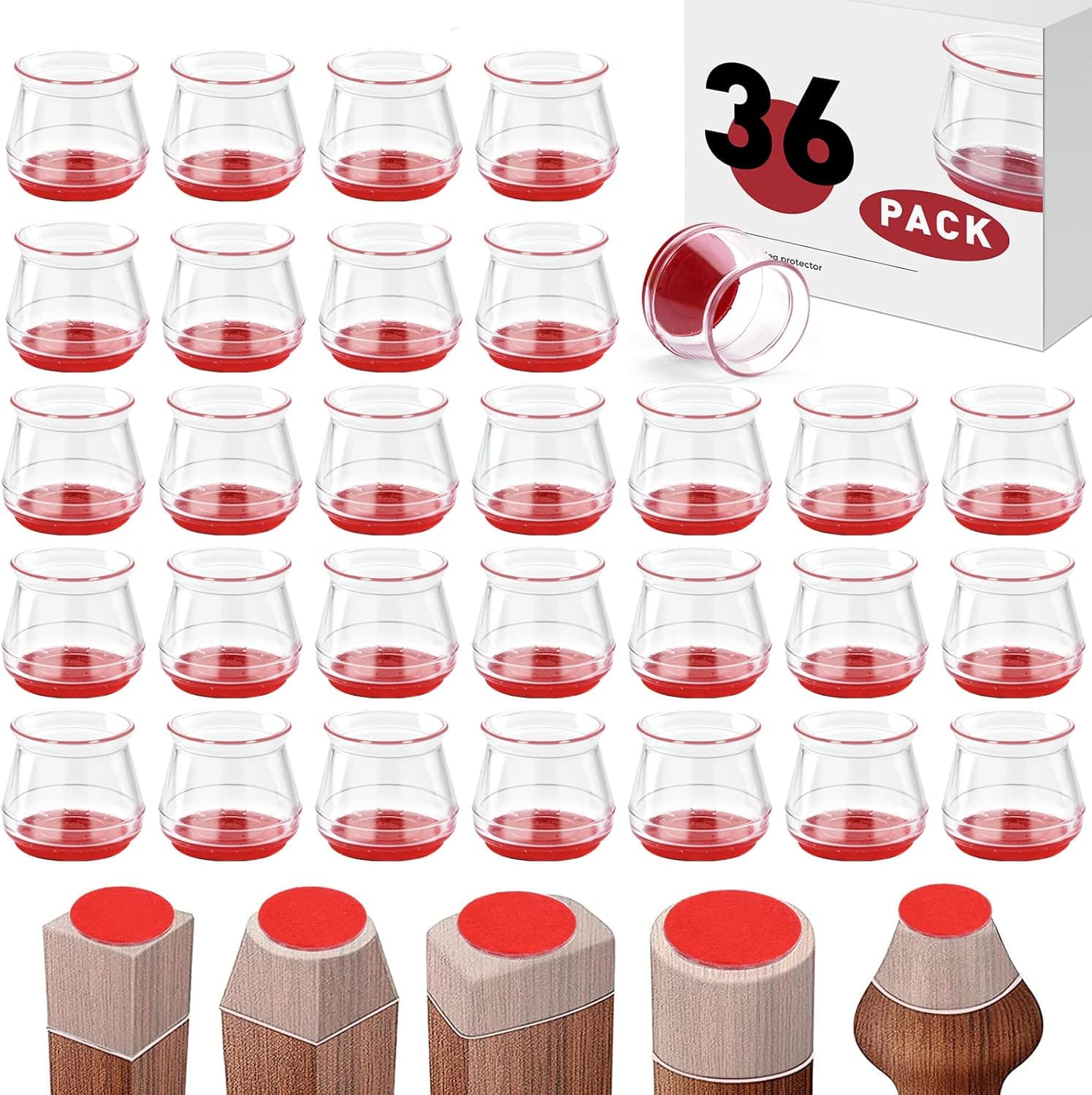 HADBER 36 PCS Silicone Felt Bottom Chair Leg Protectors for Wood Floor, Newly Upgraded Furniture Feet Cover, for Protecting Floors from Scratches and Noise, Smooth Moving for Chair Feet, Clear