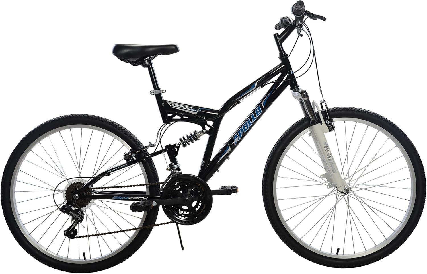 Apollo Ghost Full Suspension Mountain Bike, 26 inch Wheels, 18 inch Frame, Men's Bike, Black