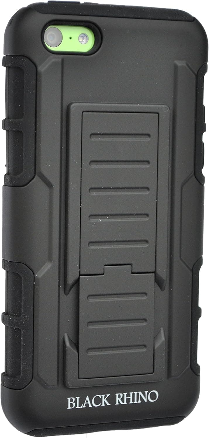 iPhone 5C Case Black Protective Case Hybrid Dual Layer Combo Case Tough Armor Shockproof Skin Case Cover with Kickstand + Belt Clip for iPhone 5C: Black Rhino (Black Color)