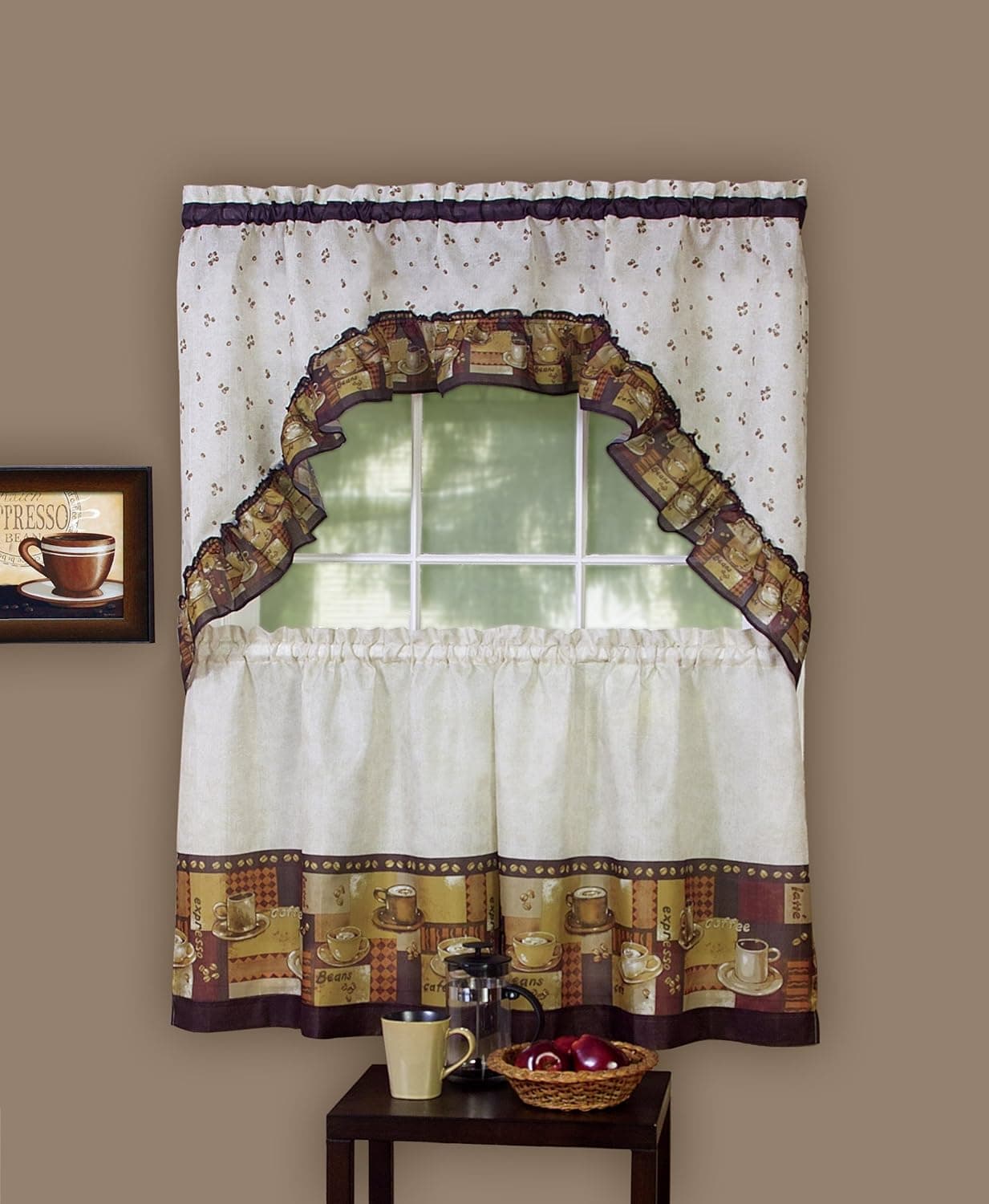 Achim Home Furnishings Coffee - Printed Tier & Swag Set - 57x36
