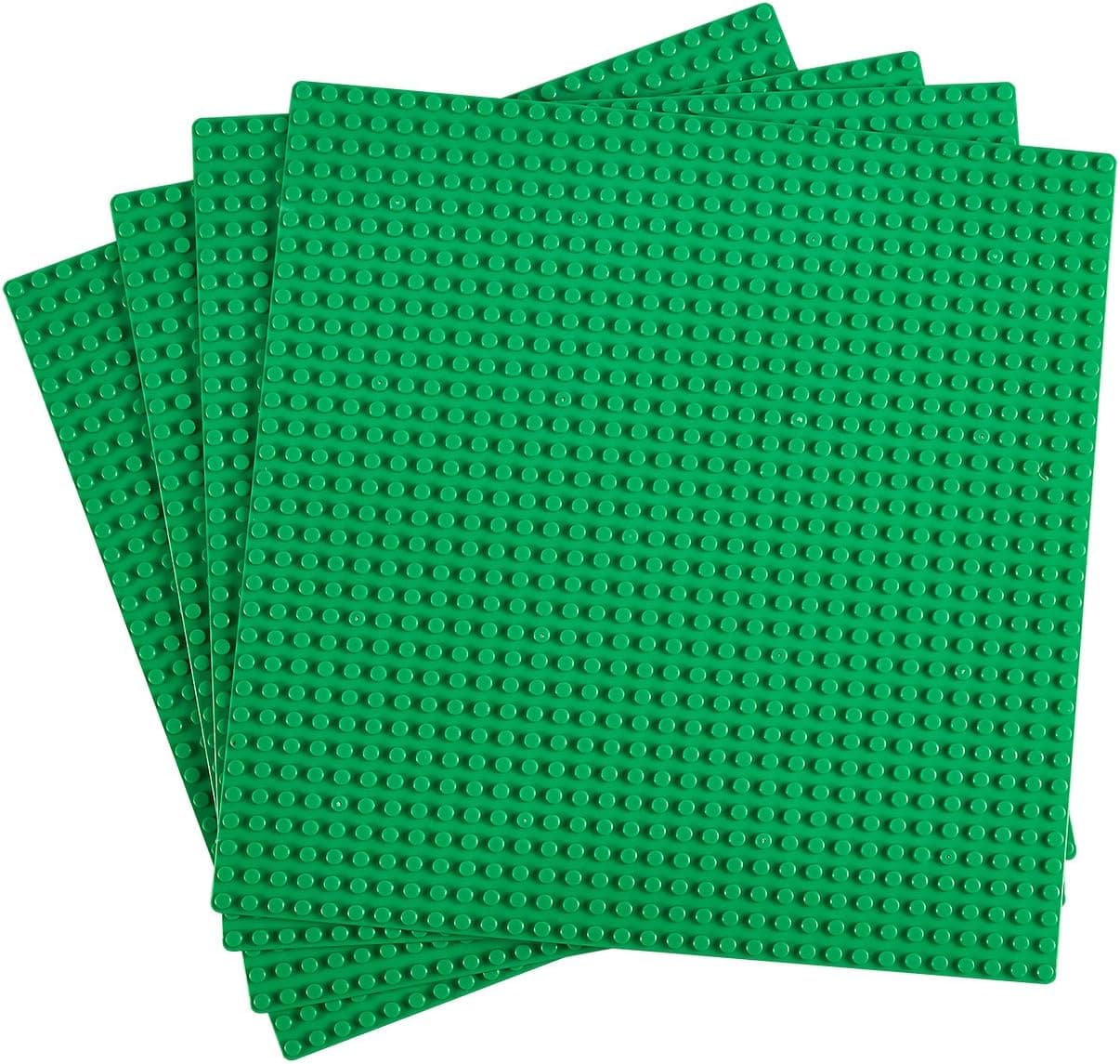 Stackable Baseplate - 4-Pack 10 x 10 Flat Base Plates for Building Bricks and Construction Toys, Classic Green Color, Compatible with Major Brands, 32 x 32 Studs