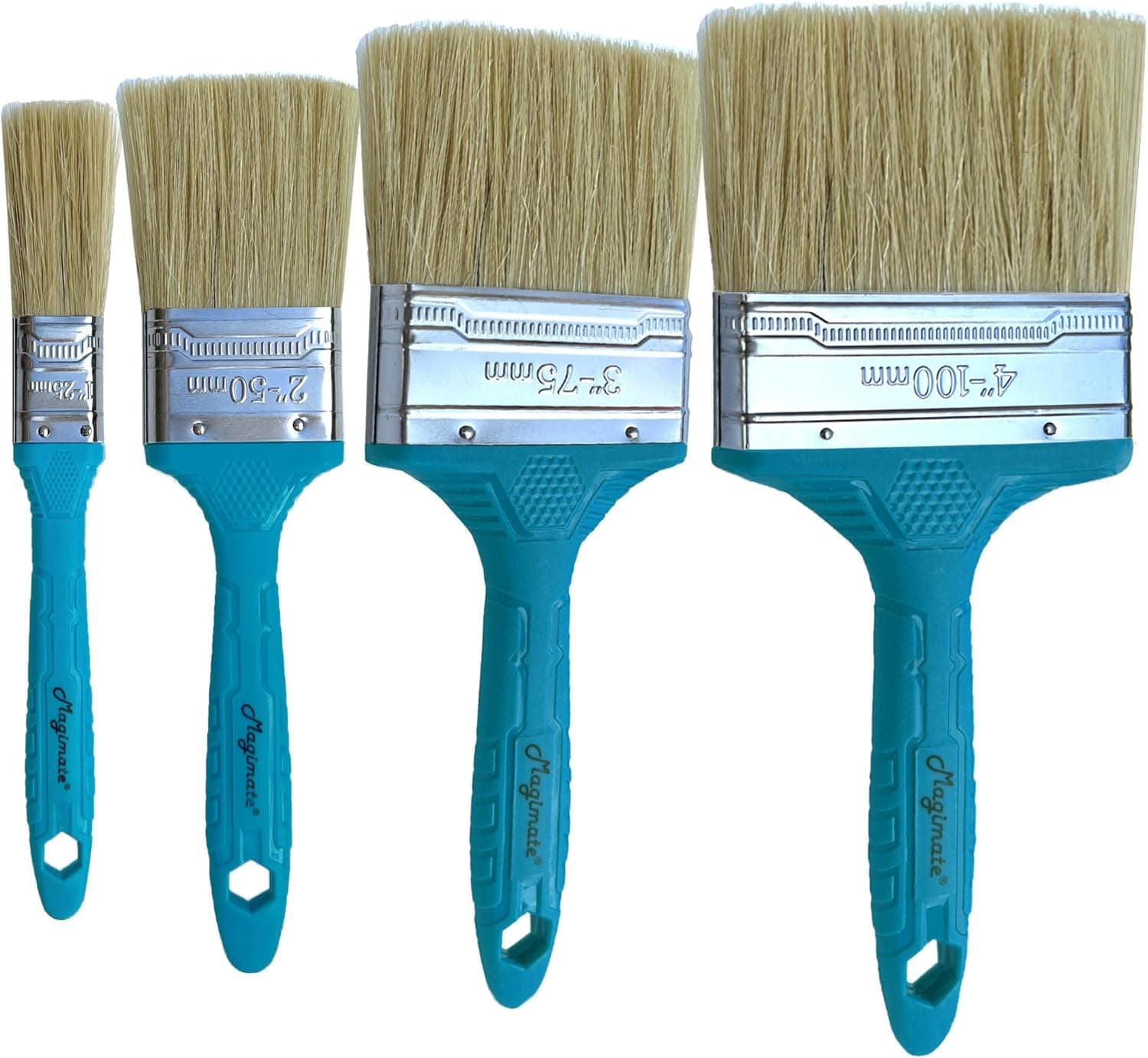 Magimate Stain Brushes Set 1-inch 2-inch 3-inch and 4-inch, Bristle Blended with Synthetic Paint Brush Assortment, Chip Brushes Variety Pack of Four Staining Brushes in Teal Color