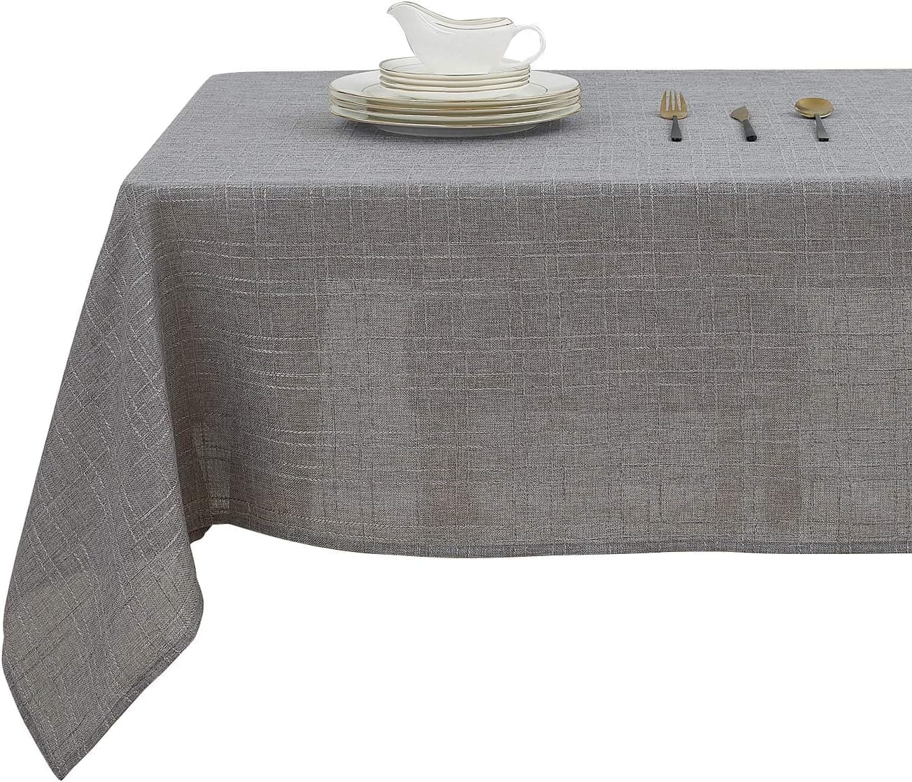 Deconovo Decorative Checkered Faux Linen Burlap Rectangular Table Cloth Waterproof Wrinkle Resistant Tablecloth for Restaurant 54x102 Inches Gray