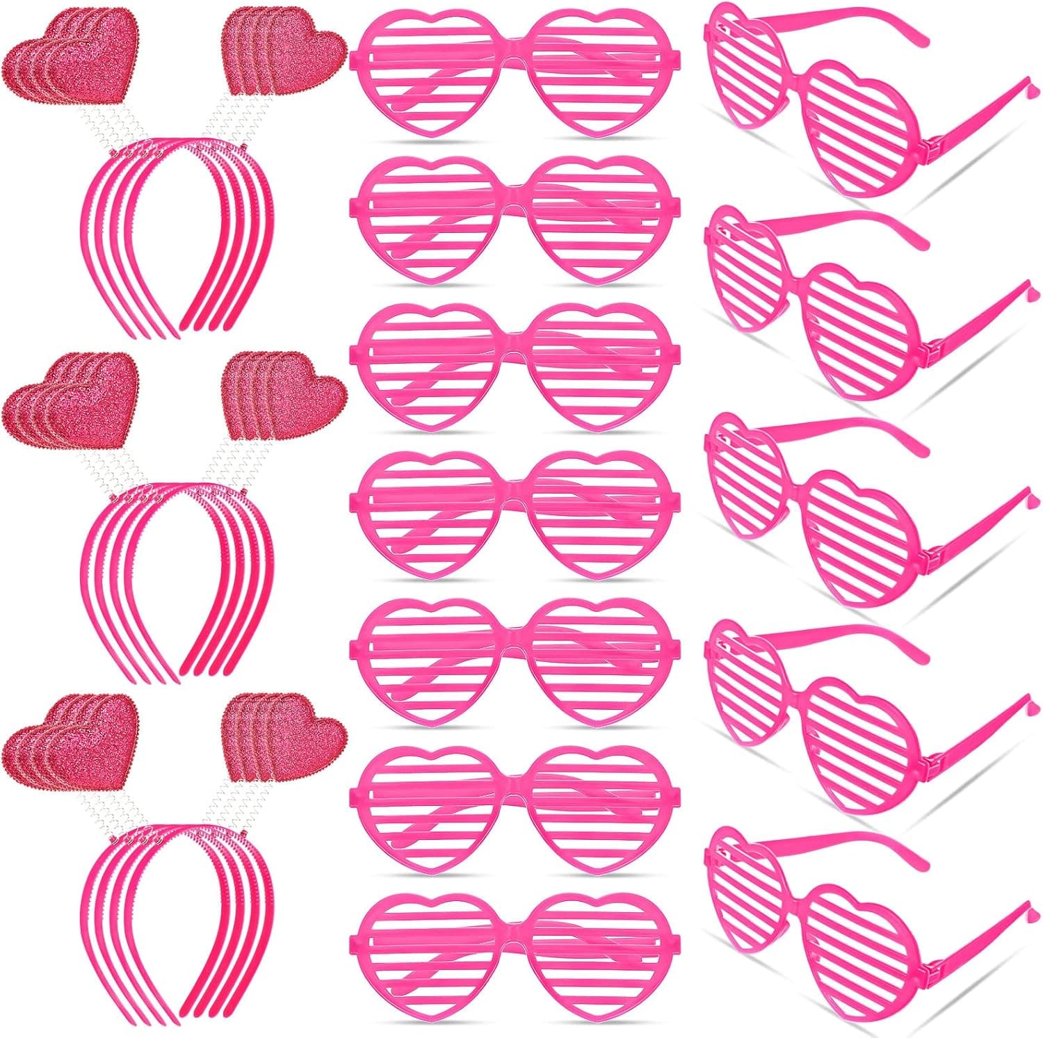 MTLEE 24 Pieces Valentines Heart Head Boppers Headbands and Heart Shape Sunglasses, Fun Valentine's Day Party Favors for kids