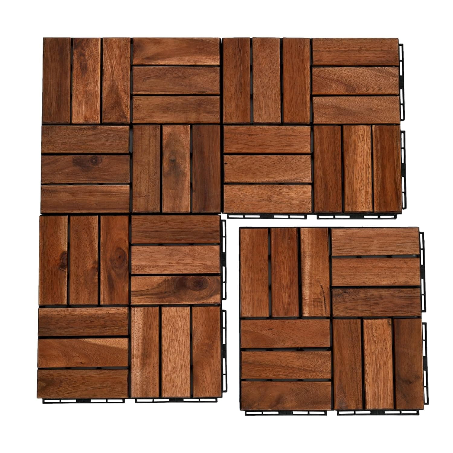 MEDUTEC 12x12 Tiles for Patio Table Acacia Wood Interlocking Deck Tiles Outdoor,Deck Tiles Interlocking Outdoor All Weather (12x12, Brown, 10)