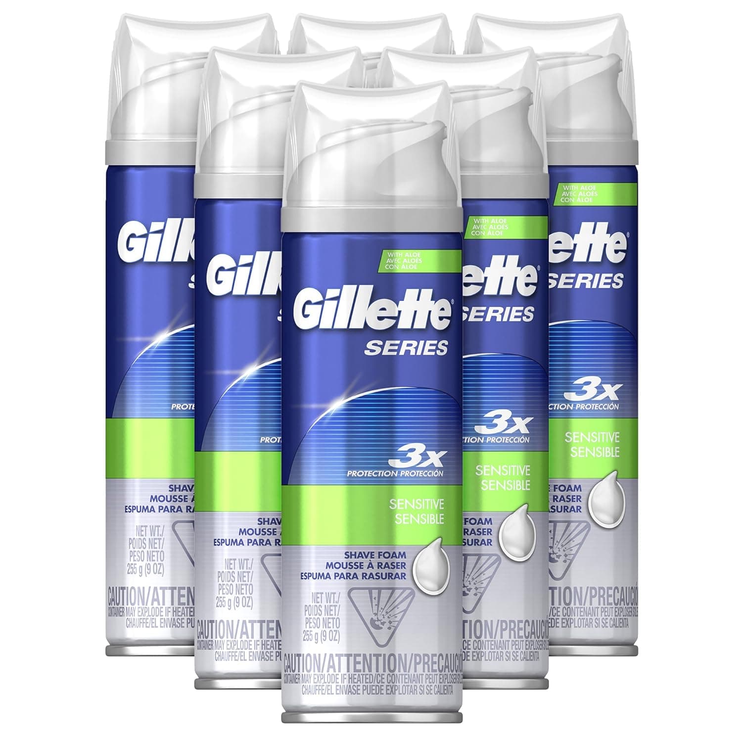 Gillette Series 3X Protection Shave Foam, Sensitive, 9 Ounce (Pack of 6)
