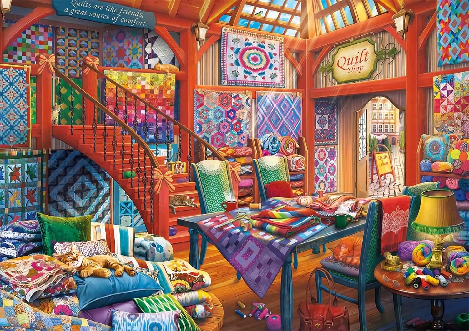 HCFGUS Quilt Shop - 1000 Pieces Jigsaw Puzzle for Adults Hobby Puzzles Toy Artwork Style Gifts DIY Mural Entertainment Intellective Educational Ideal for Relaxation Meditation 27.5 in x 19.5 in
