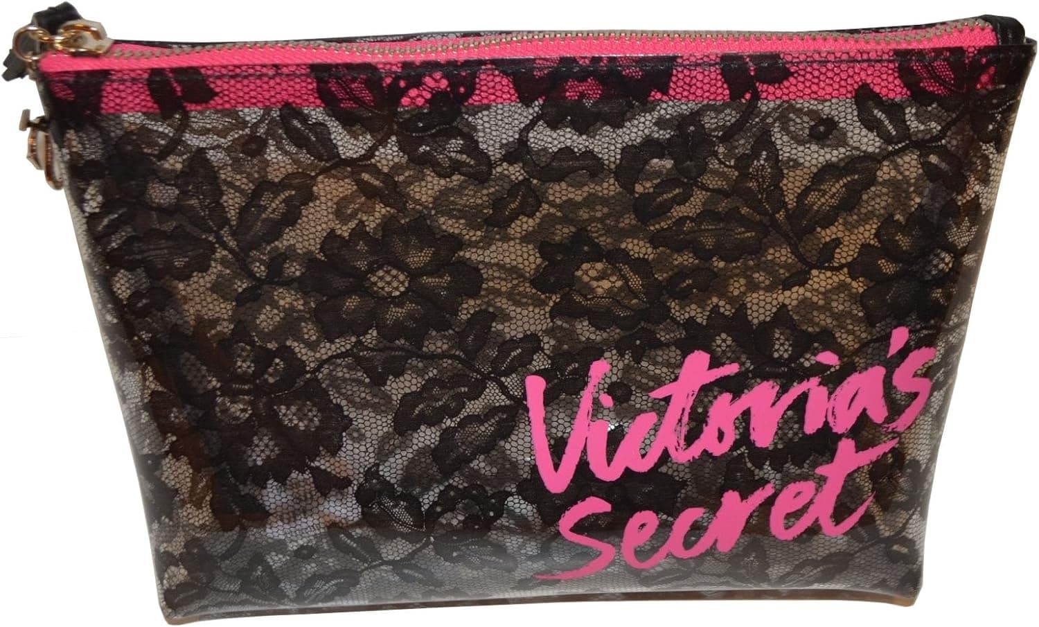 Victoria's Secret Black Lace Jelly Like Material Zip up Makeup Cosmetics Bag