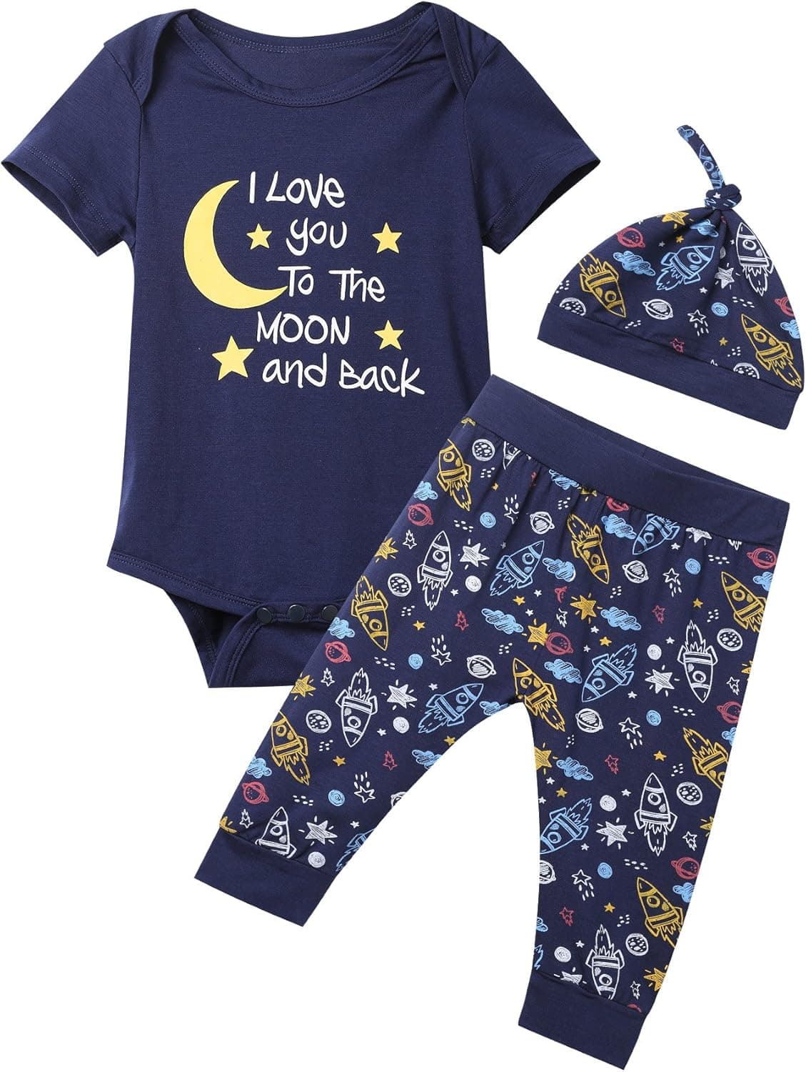 Baby Boy Space Theme Outfit Newborn Boy I Love You To The Moon And Back Baby Shower Infant Space Clothes Romper Pants Set