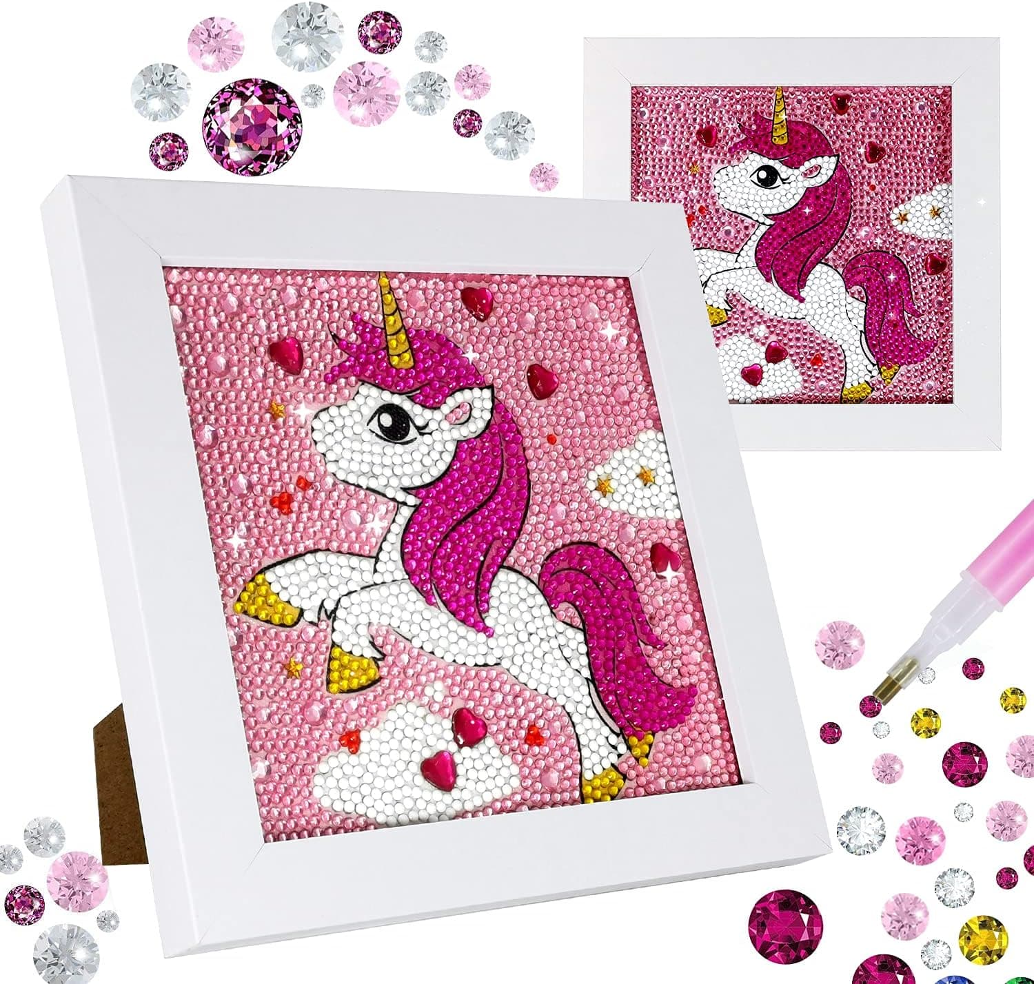 Diamond Painting for Kids with Wooden Frame, Arts and Crafts for Kids, Girls & Boys, Easy Craft Kits Art Set, Diamond Painting Kit with Frame for Beginners, Children Boys and Girls Gift (unicorn)