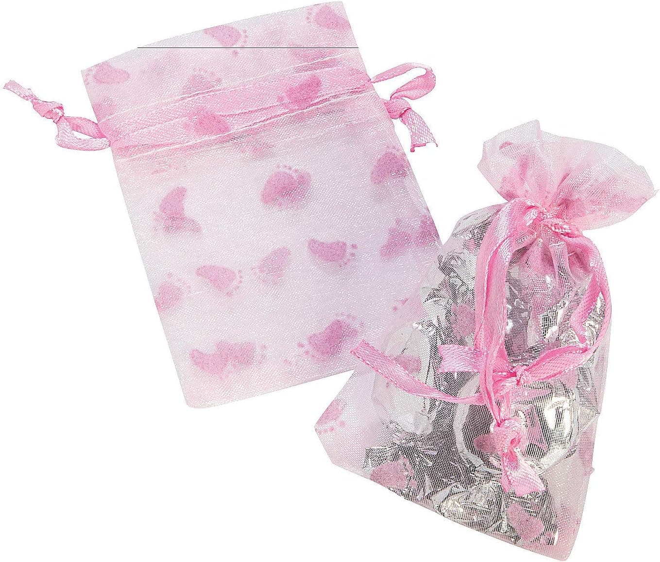 Fun Express - Girl Baby Shower Organza Bags (24) for Baby - Party Supplies - Bags - Fabric & Textile Bags - Baby - 24 Pieces