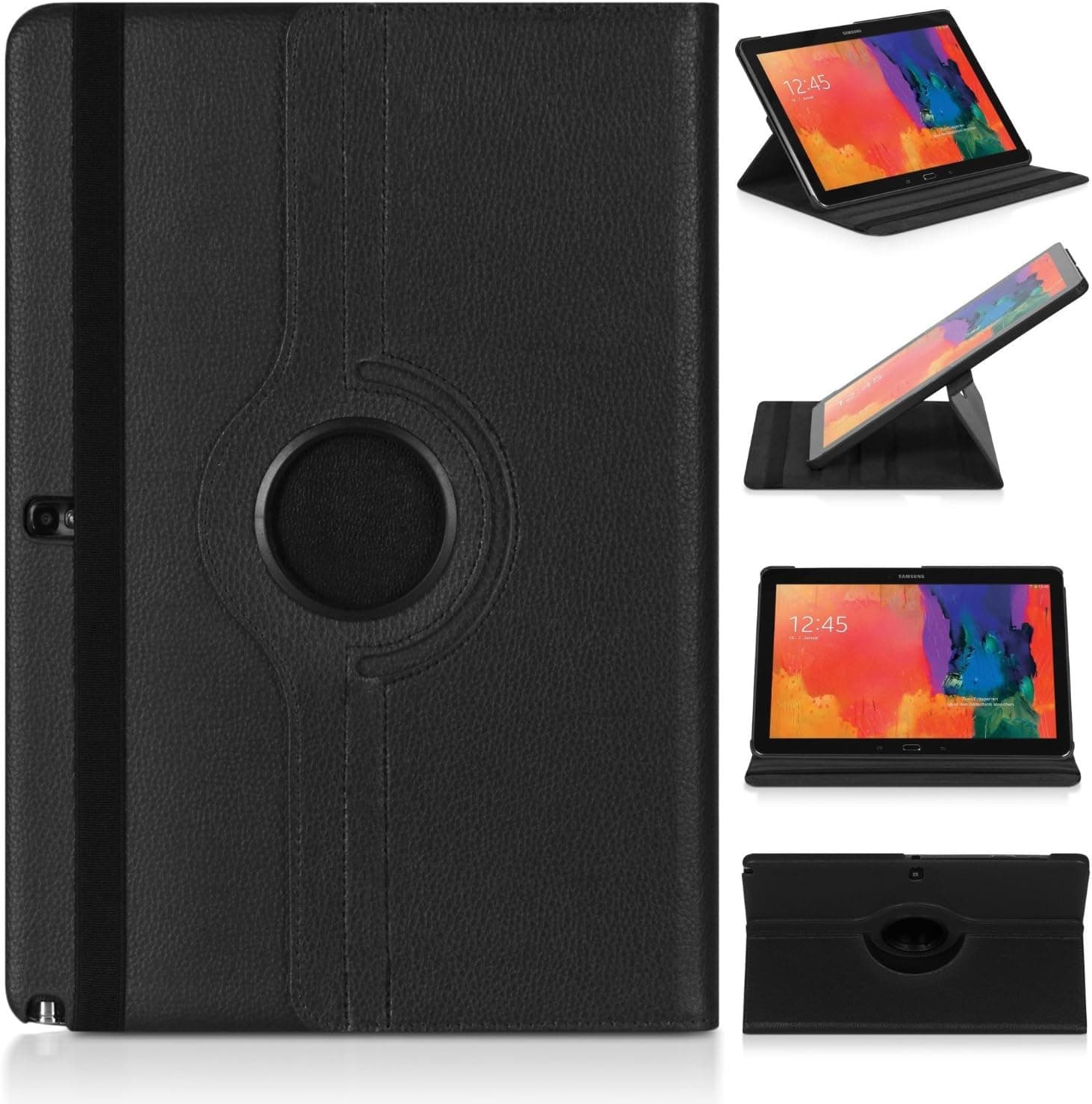Ratesell Samsung Galaxy Note Pro 12.2 & Tab Pro 12.2 Rotating Case Cover - Vegan Leather 360 Degree Swivel Stand for NotePRO (SM-P900) & Tab PRO (SM-T900/T905) 12.2-inch Android Tablet (Black)
