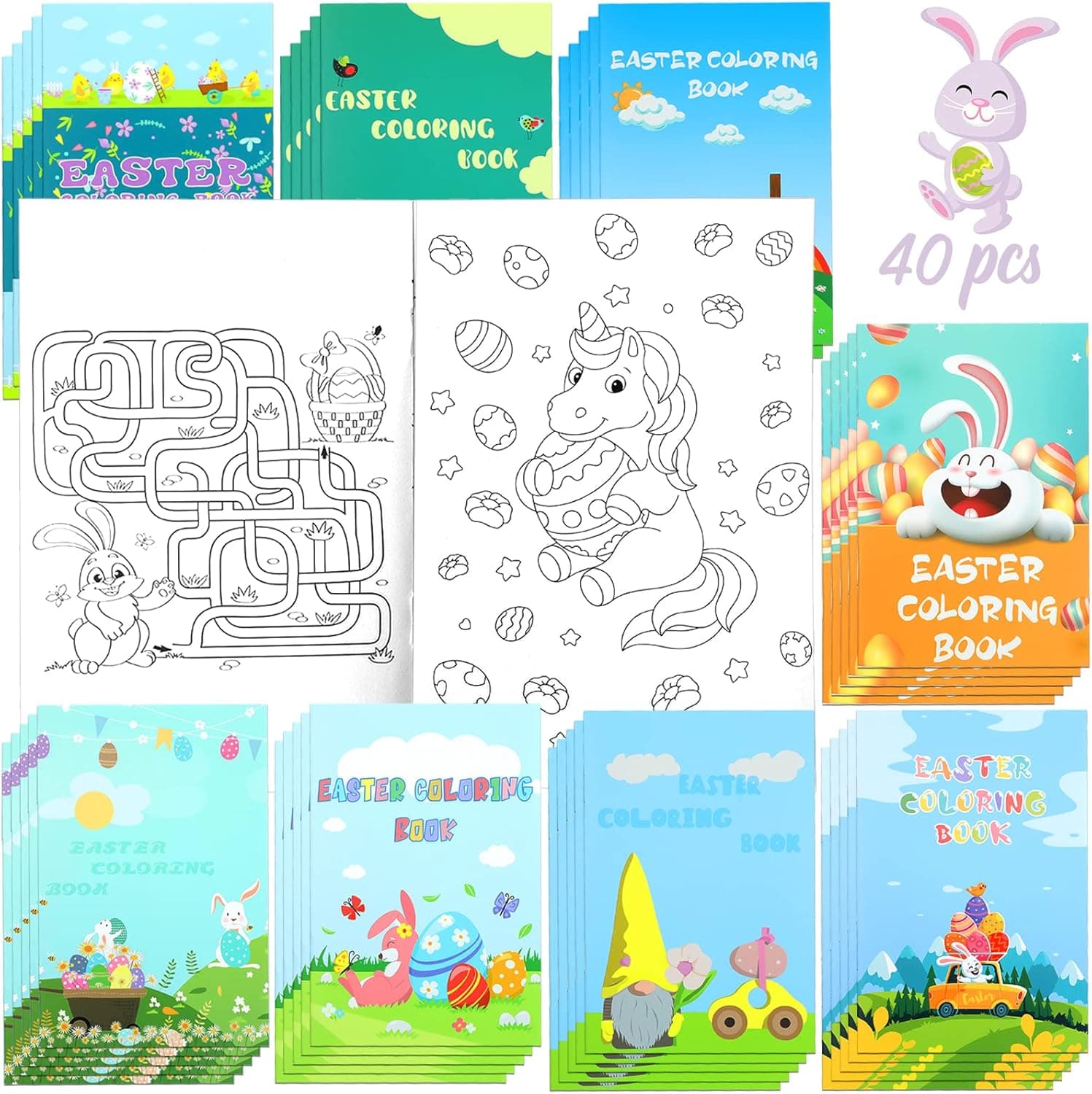 XEFINAL 40 PCS Easter Coloring Books for Kids Easter Egg Basket Stuffer Gifts Mini Coloring Book for Kids Class Activity Supplies Educational Easter Gifts for Boys and Girls