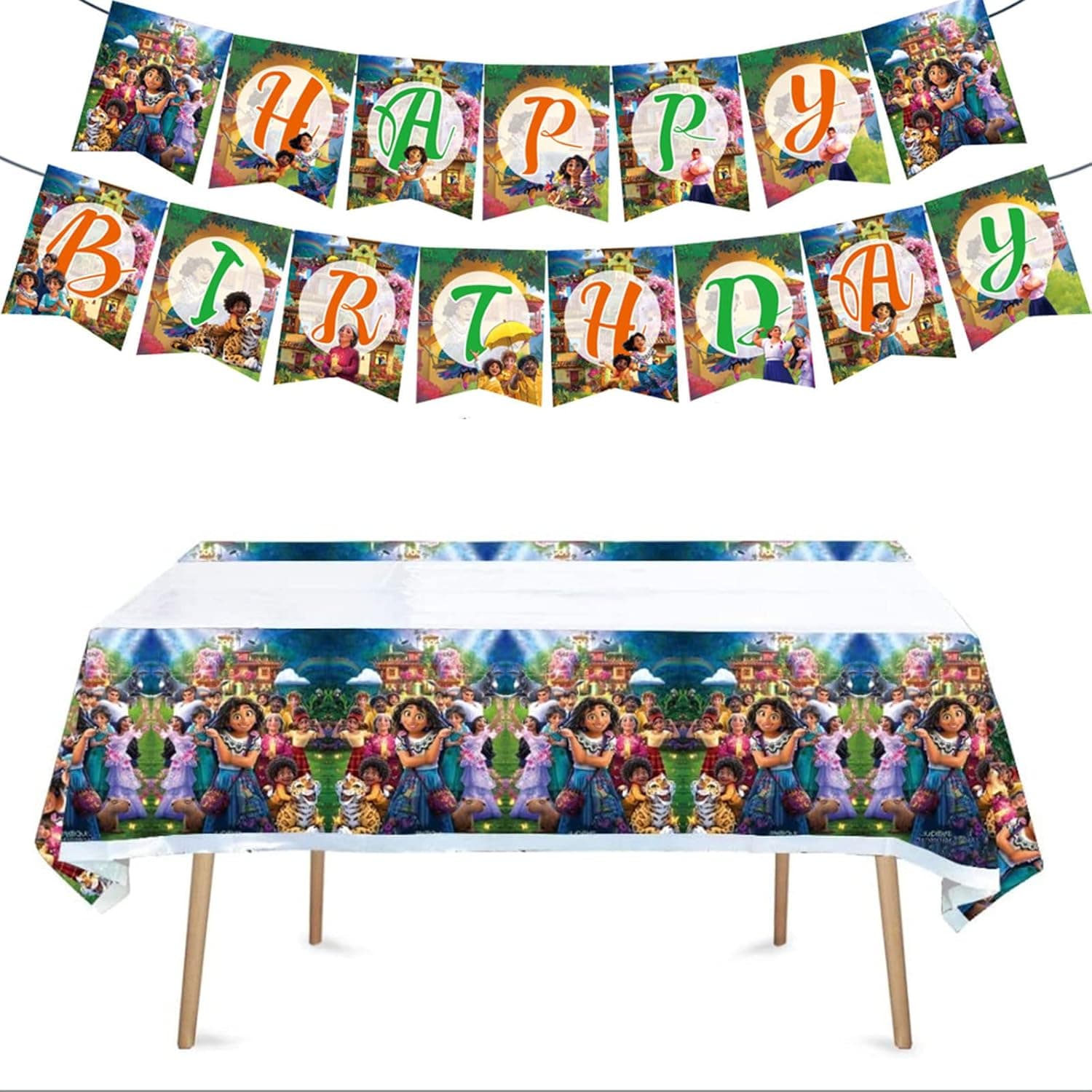 TUUBGNG Encanto Birthday Party Supplies Birthday Decorations for Girls and Boys Include a Set of Happy Birthday Banners, a Tablecloth