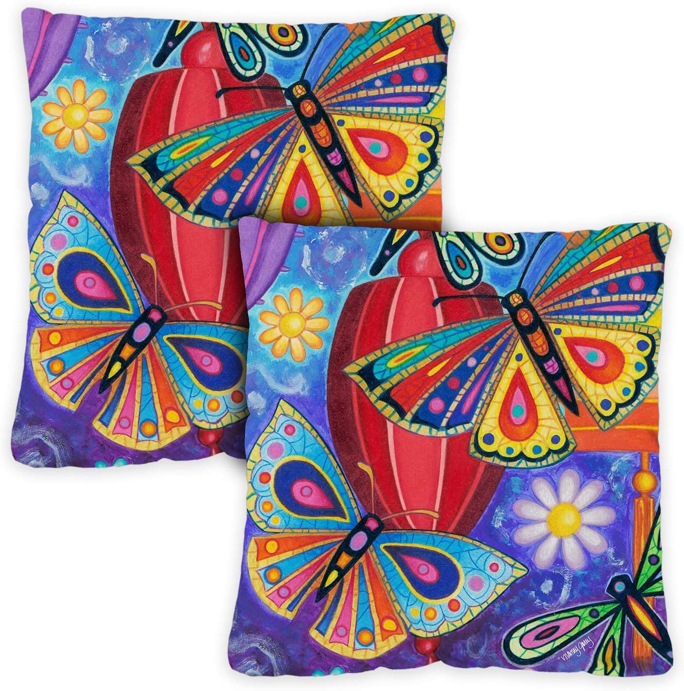 Toland Home Garden 761211 Set of 2 Bright Wings Spring Pillow Covers 18x18 Inch Butterfly Outdoor Square Indoor Decorative Throw Pillows