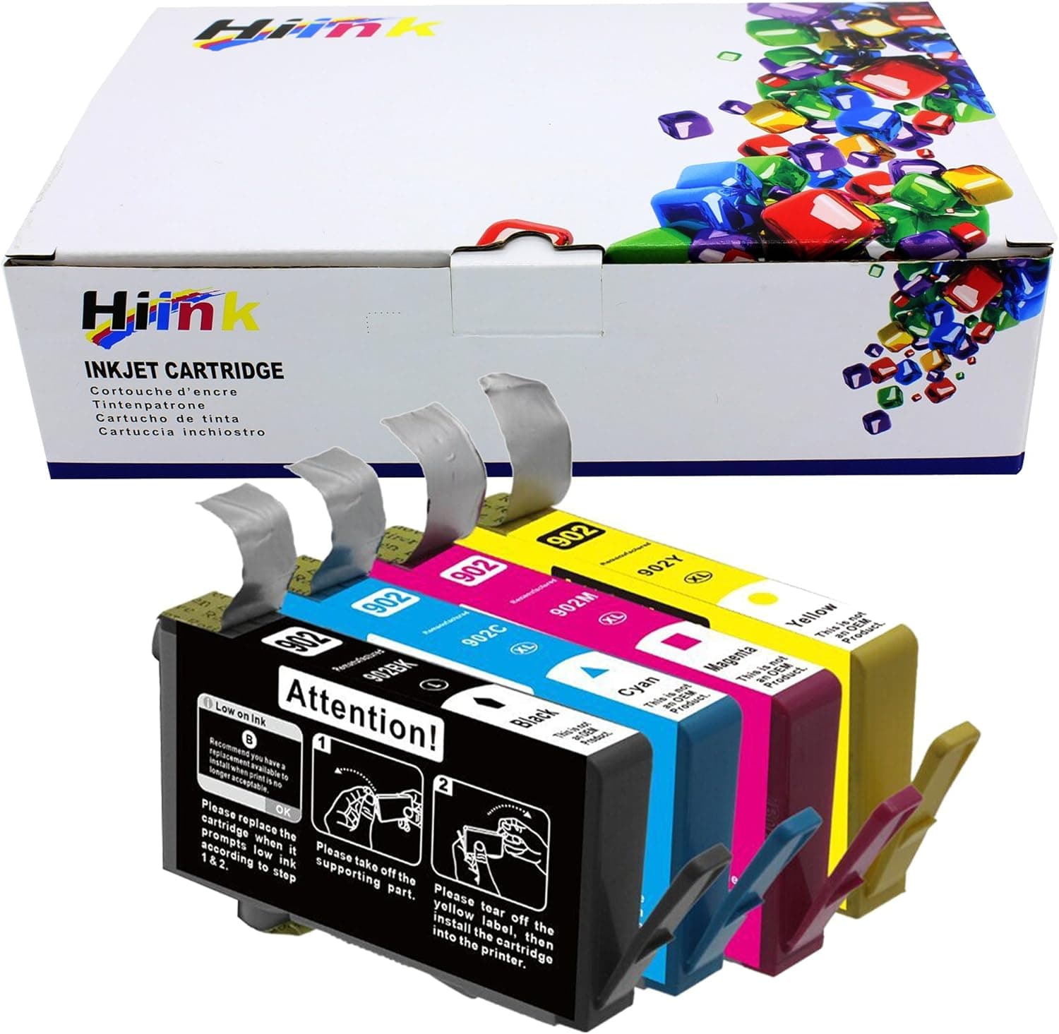 HIINK Remanufactured Ink Cartridge Replacement for HP 902XL 902 Ink Cartridges Use with HP OfficeJet Pro 6978 6962 6968 6975 6960 6970 6950 6954 6979 6951 (1B, 1C, 1M, 1Y. 4-Pack)