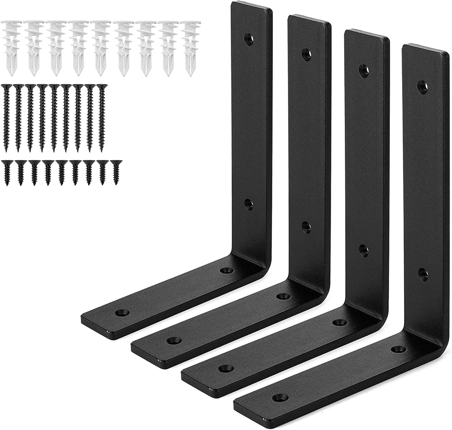 Floating Shelf Bracket with Hardware, 4 Pack, Heavy-Duty Iron for Holding Books, Home Decor, or Decorative Candles, DIY Open Shelving for Kitchen, Bathroom, Living Room (6"x10")
