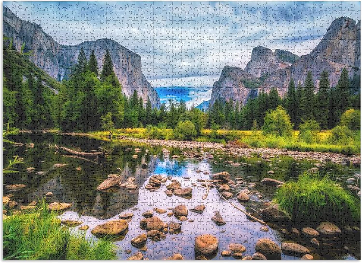 Yosemite National Park, California - Valley View Featuring El Capitan, Cathedral Rock, The Merced River 9016052 (Premium 1000 Piece Jigsaw Puzzle for Adults, 19x27)