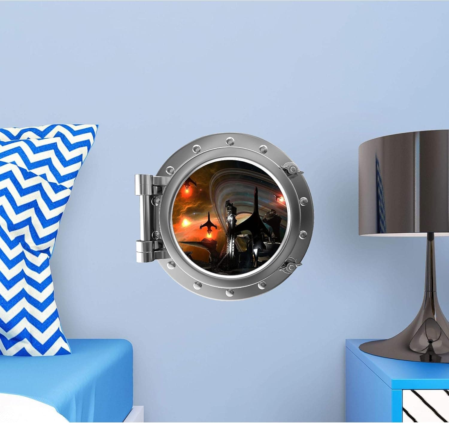 12" PortScape Instant Space View Space Station #1 Silver Porthole 3D Window Removable Wall Sticker ISS International NASA Satellite Orbit Astronomy Wall Mural Kids Room Decor
