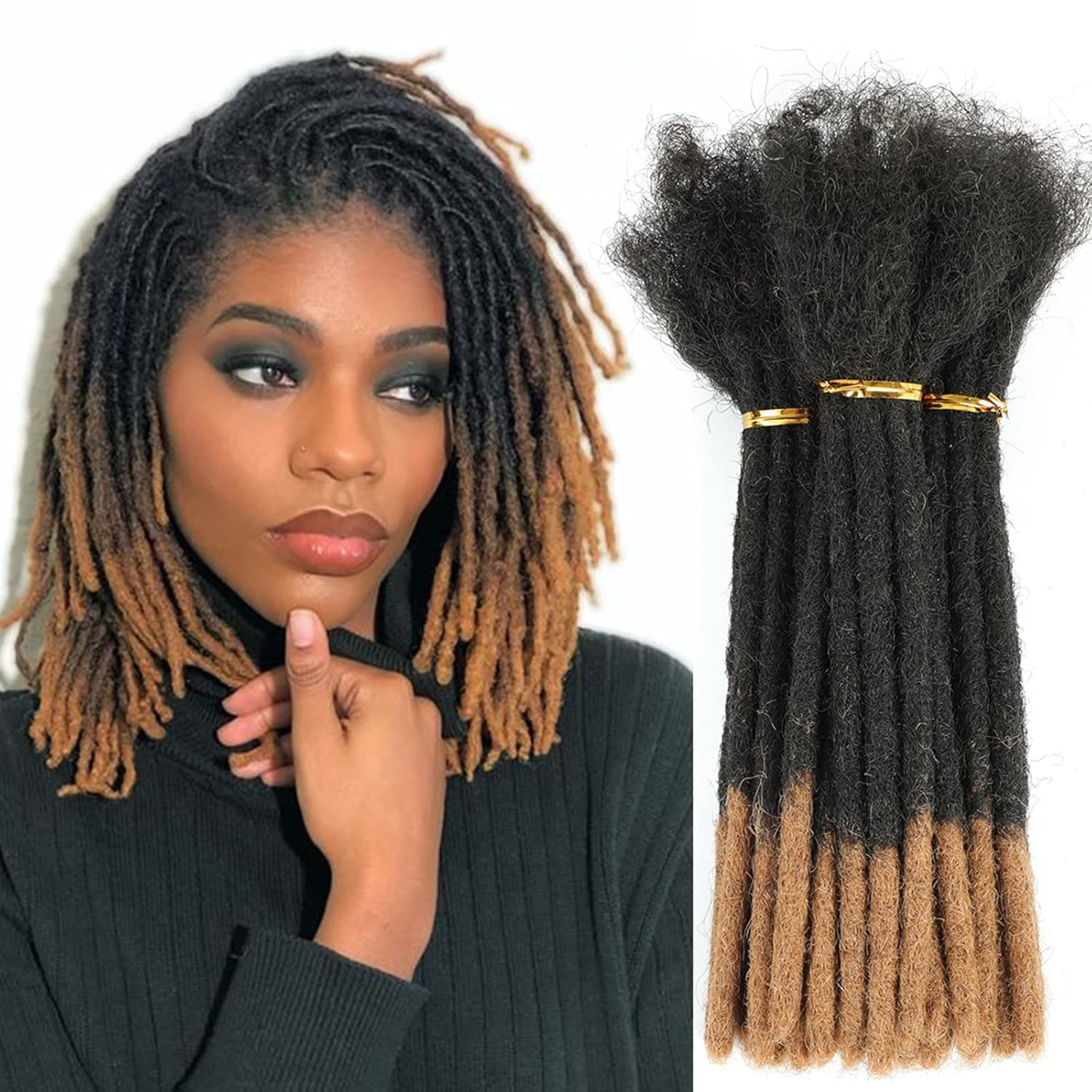6-18 Inch Dreadlock Extensions Human Hair Fully Handmade Human Hair Dreadlock Extensions for Man/Women Locs Extensions Human Hair Can Be Dyed Bleached Curled (6Inch-30Strands, 0.6CM Width-1B/30#)
