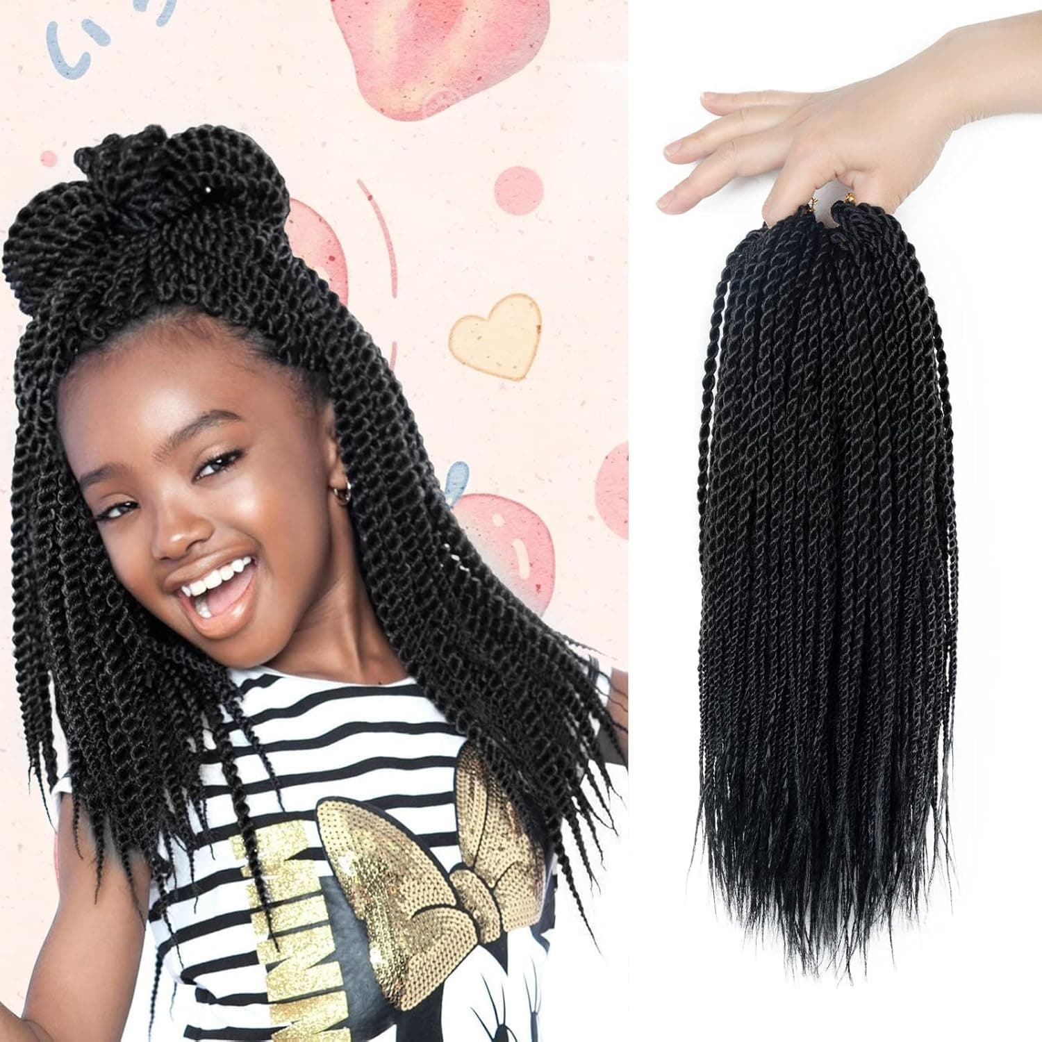 Senegalese Twist Crochet Hair, 14 Inch Crochet Braid For Black Women 8 Packs Kids Crochet Hair 30 Strands/Pack Crochet Twist With Natural Ends(14 Inch,1B)