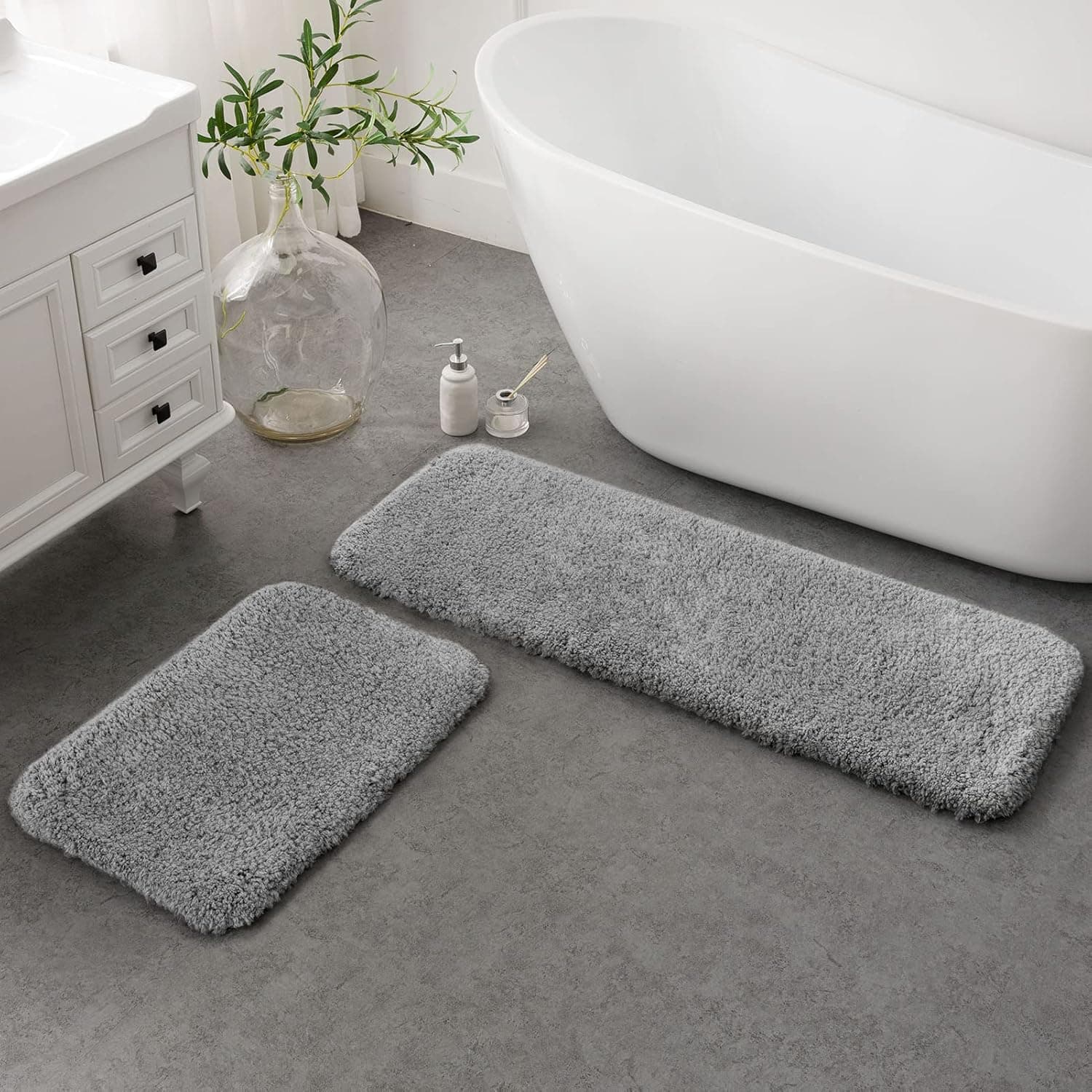 Ashler Runners Bathroom Rugs Long Non Slip Bathroom Rug Sets 2 Piece, Water Absorbing Bath Mat Ultra Soft Shower Rugs, Plush Machine Washable Bathroom Carpet