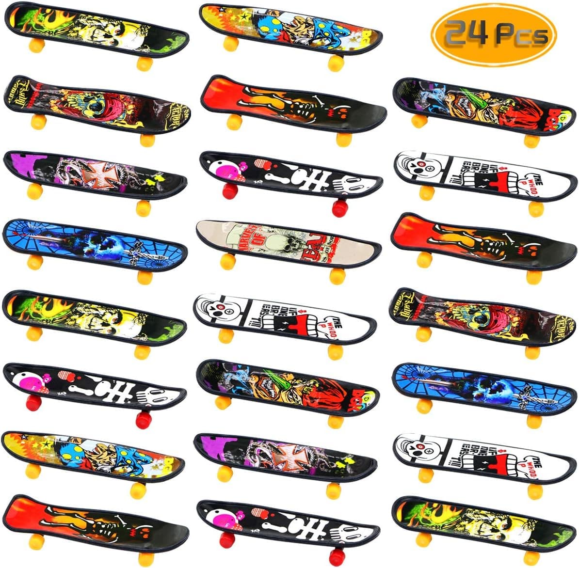 BeautyMood 24 pcs Professional Finger Skateboard, Mini Skateboard with Pattern On Both Sides, Creative Fingertip Movement for Adults and Children (Random Mode)