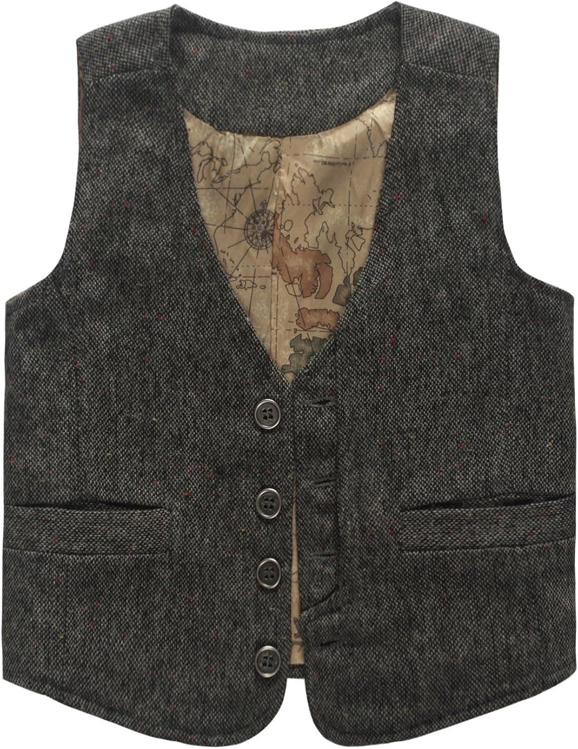 Coodebear Boys' Girls' Map Lined Pockets Buttons V Collar Vests (2-16 Years)
