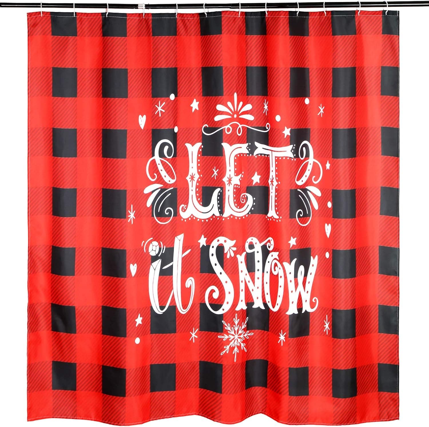 Christmas Buffalo Plaid Shower Curtain, Red Black Buffalo Checked Bathroom Decor Snowflake Bathroom Curtain Waterproof Polyester Shower Curtain with 12 Pieces Hooks, 72 x 72 inches