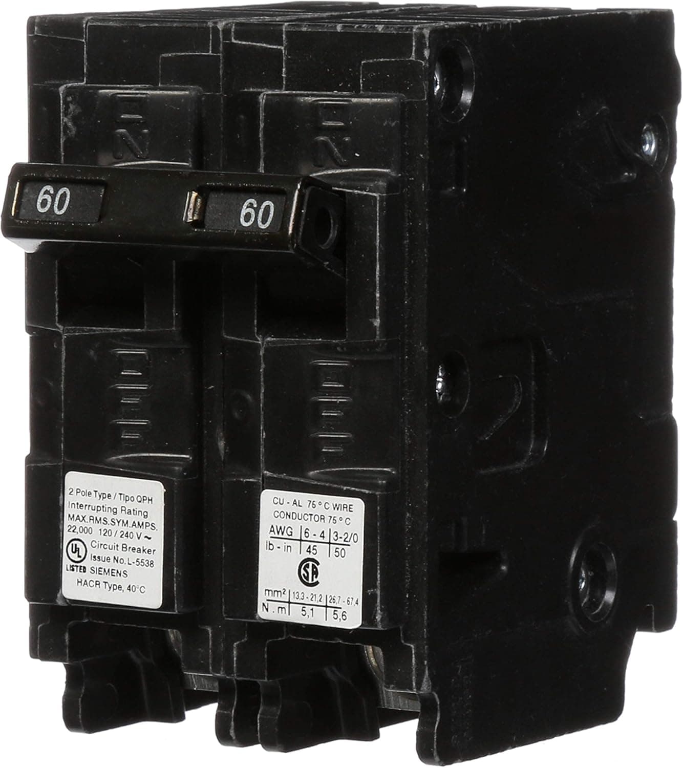 Q260H 60-Amp Double Pole 22kA Type QPH Circuit Breaker