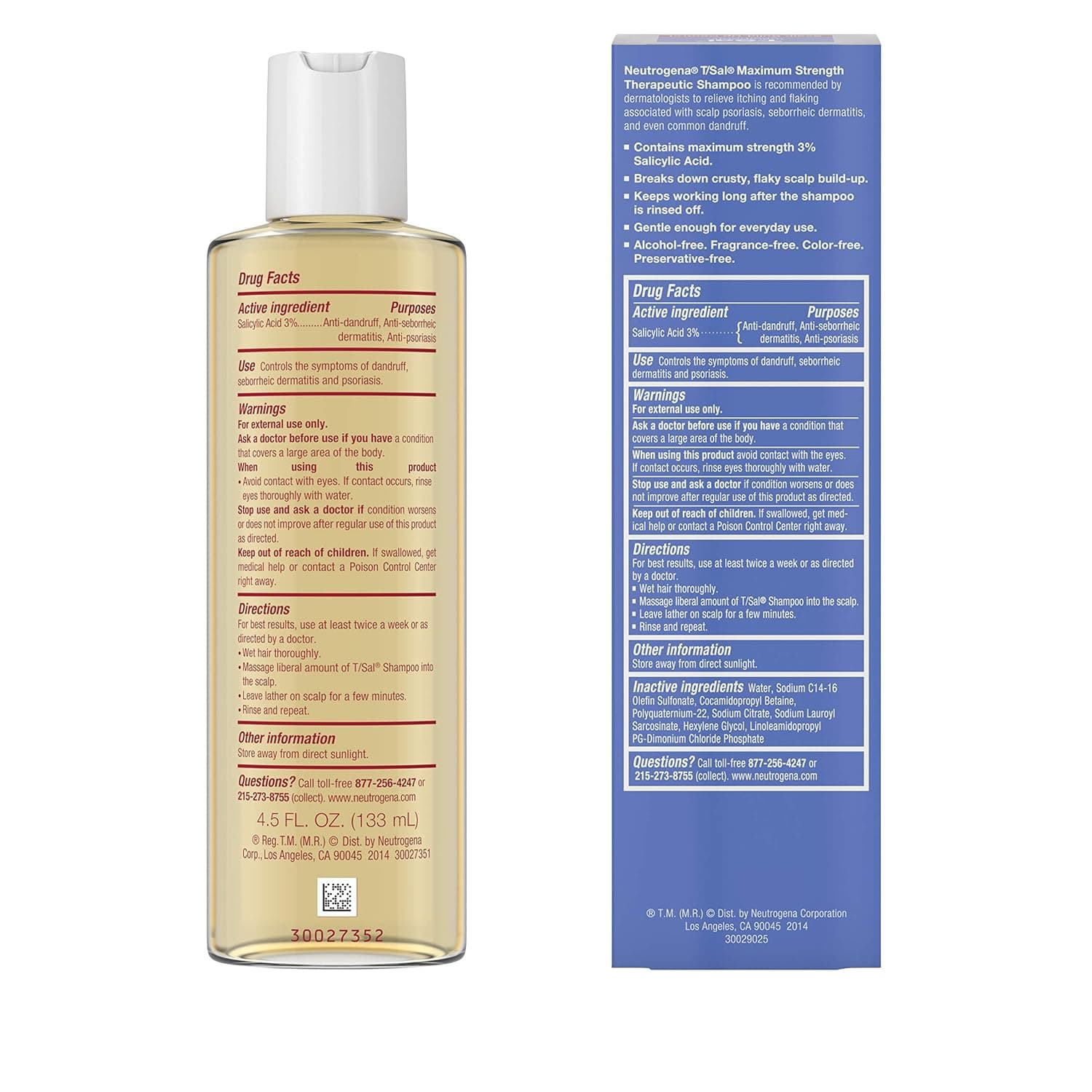Neutrogena T/Sal Therapeutic Shampoo, Scalp Build-Up Control 4.5 oz, 130 fl oz