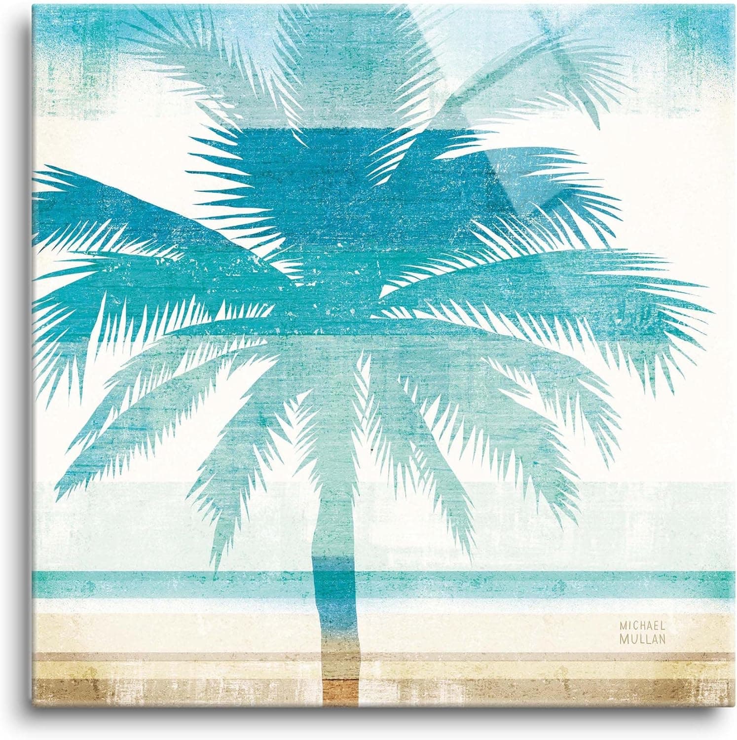 SOULFINE Glass Wall Art, Frameless Tempered Glass Wall Art for Home Decor, 24"x24", (Beachscape Palms II)