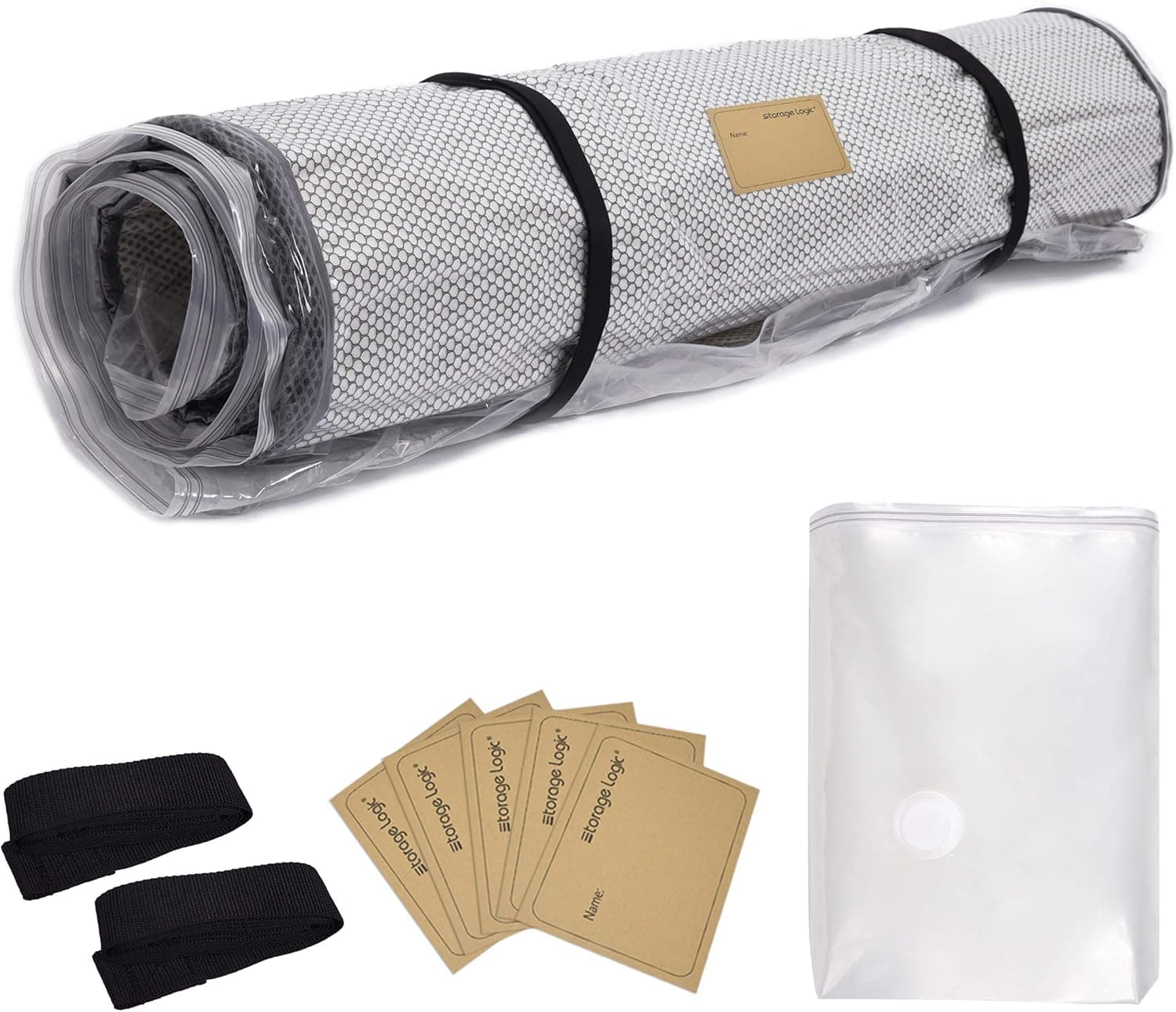 Foam Mattress Vacuum Bag (Queen/Full/Full XL) with Straps and 5 Name Tag Stickers, Moving, Sealable Bag for Mattresses, Double Zip and Leakproof Valve