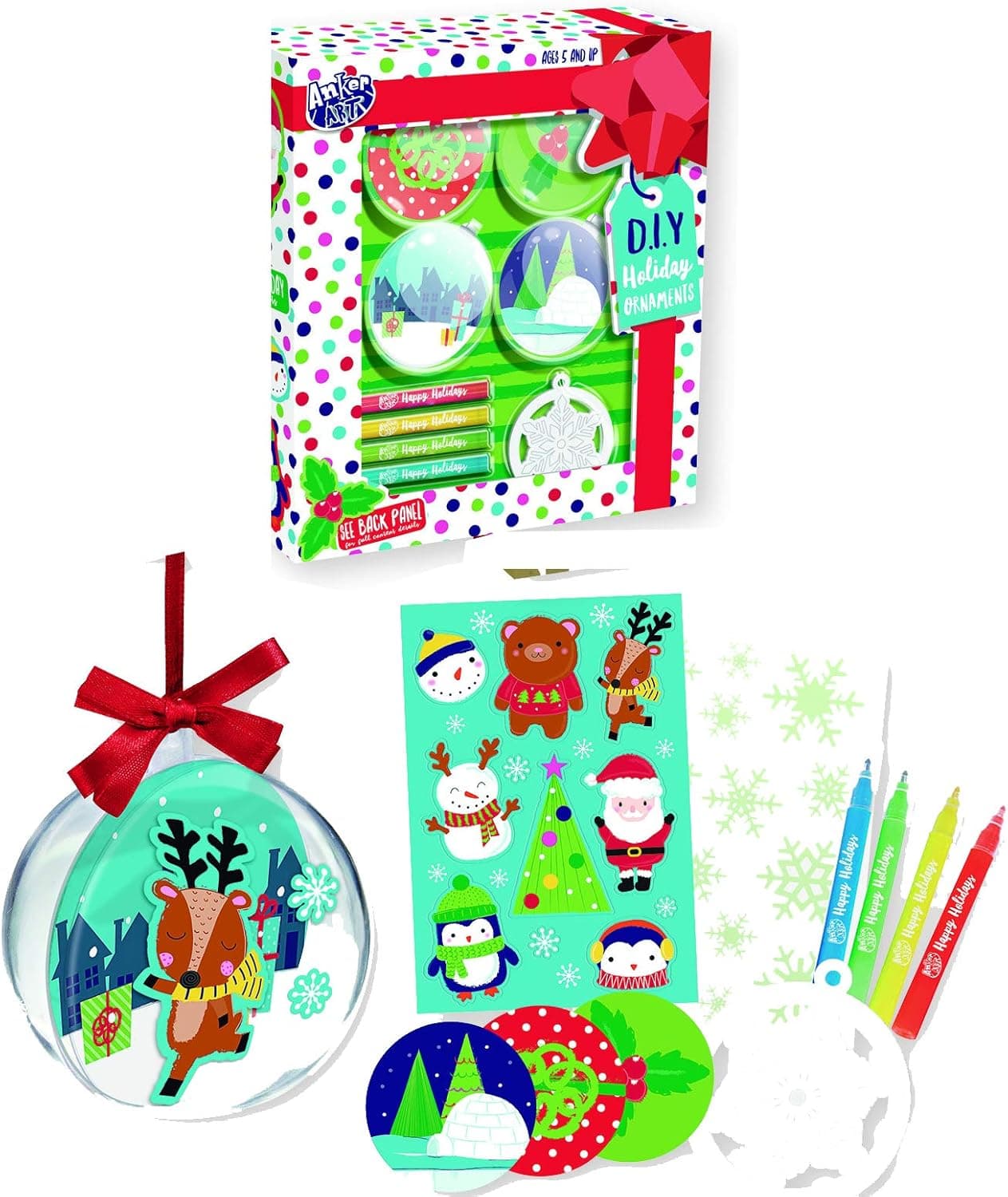 Christmas Tree Ornament Decorating Kit Kids Children Xmas Arts Craft Activity Game, Holiday Toy DIY Ornament Maker Keepsake (Designs 2)