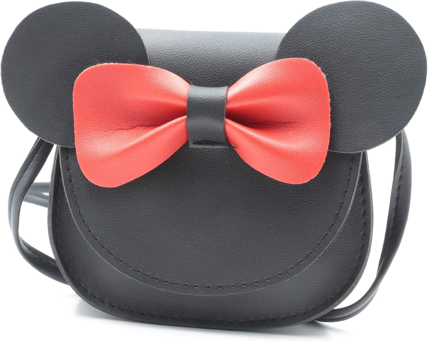 QiMing Little Mouse Ear Bow Crossbody Purse,PU Shoulder Handbag for Kids Girls Toddlers(Black)