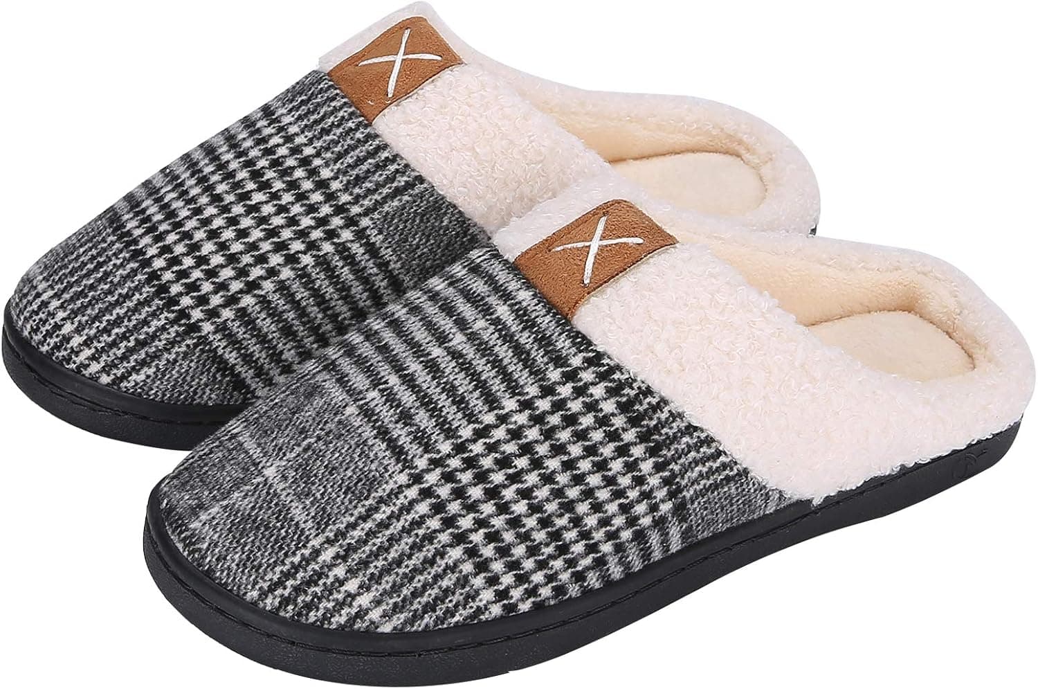 Puricon Women's Slippers, Soft Cozy Comfortable Wool Fabric Memory Foam Non-Slip Autumn Winter Indoor Slippers Breathable House Shoes for Women