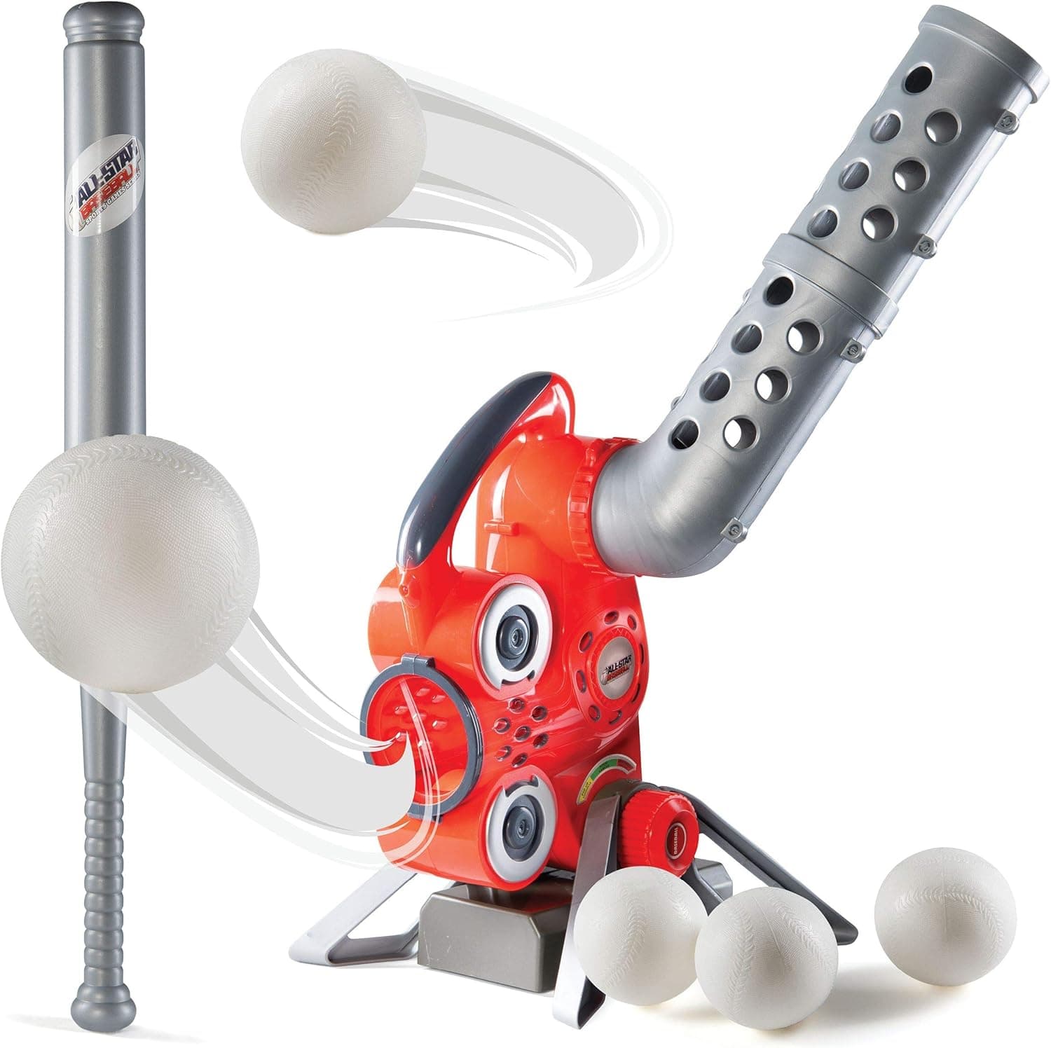 PREXTEX Electronic Baseball Pitching Machine – Height Adjustable – Ball Pitches Every 7 Seconds 5 Plastic Baseballs Included