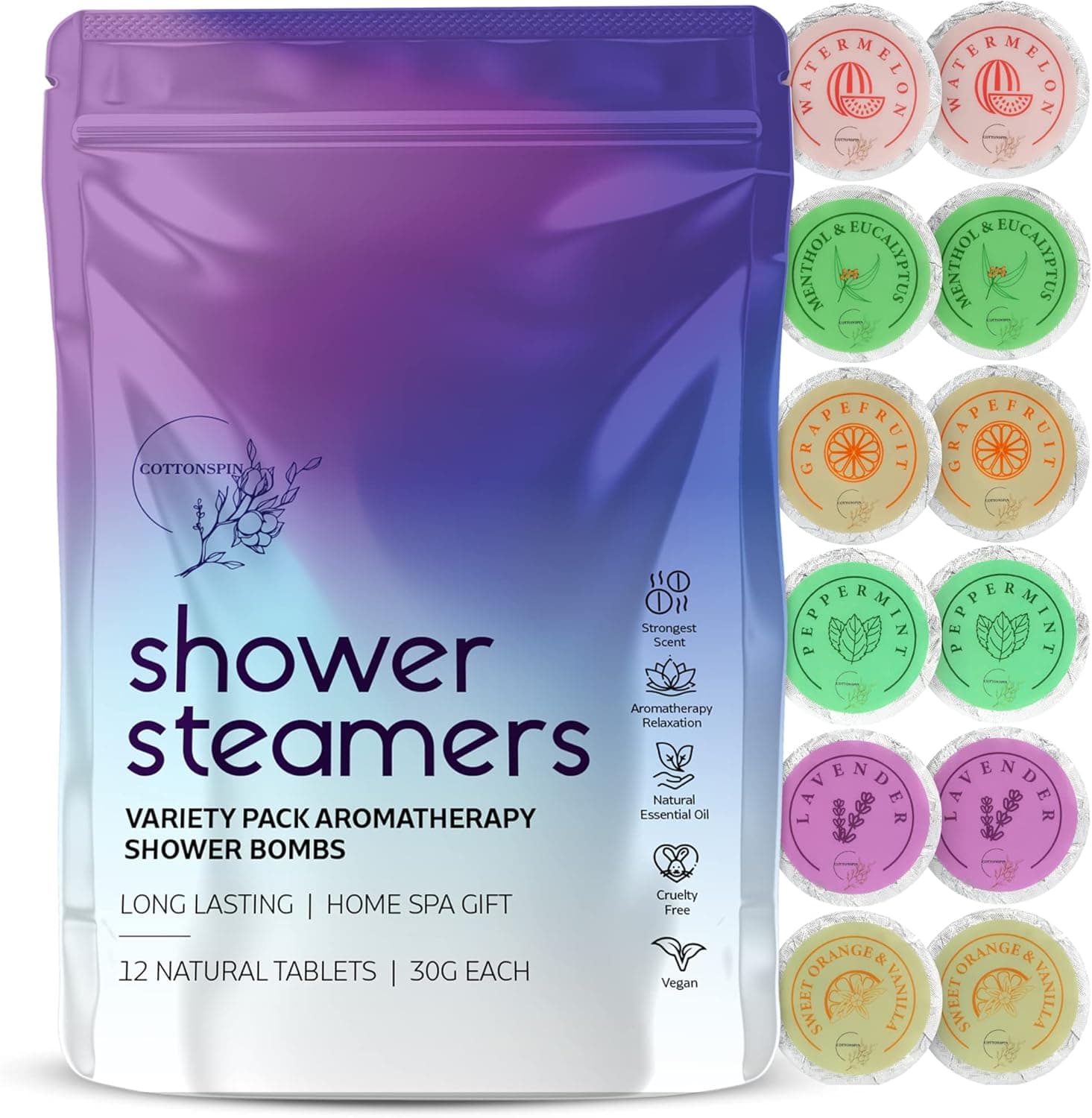 Shower Steamers Aromatherapy - Variety Pack of 12 Shower Bombs Gift Set with Essential Oils. Bath Bombs for Women and Men. Ideal For Any Occasion, Self Care and Relaxation, Spa Gifts for Women and Men