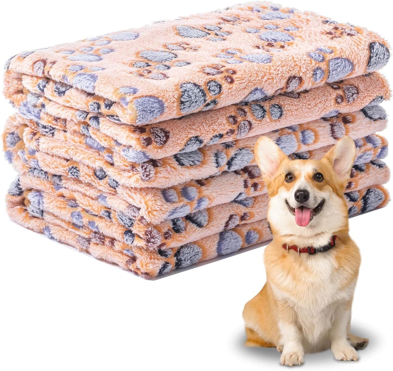 1 Pack 3 Puppy Dog Blanket Small Medium Large Soft Pet Cat Blanket Warm Fleece Flannel Cute Paws Bed Car Couch Washable Chew Proof Brown