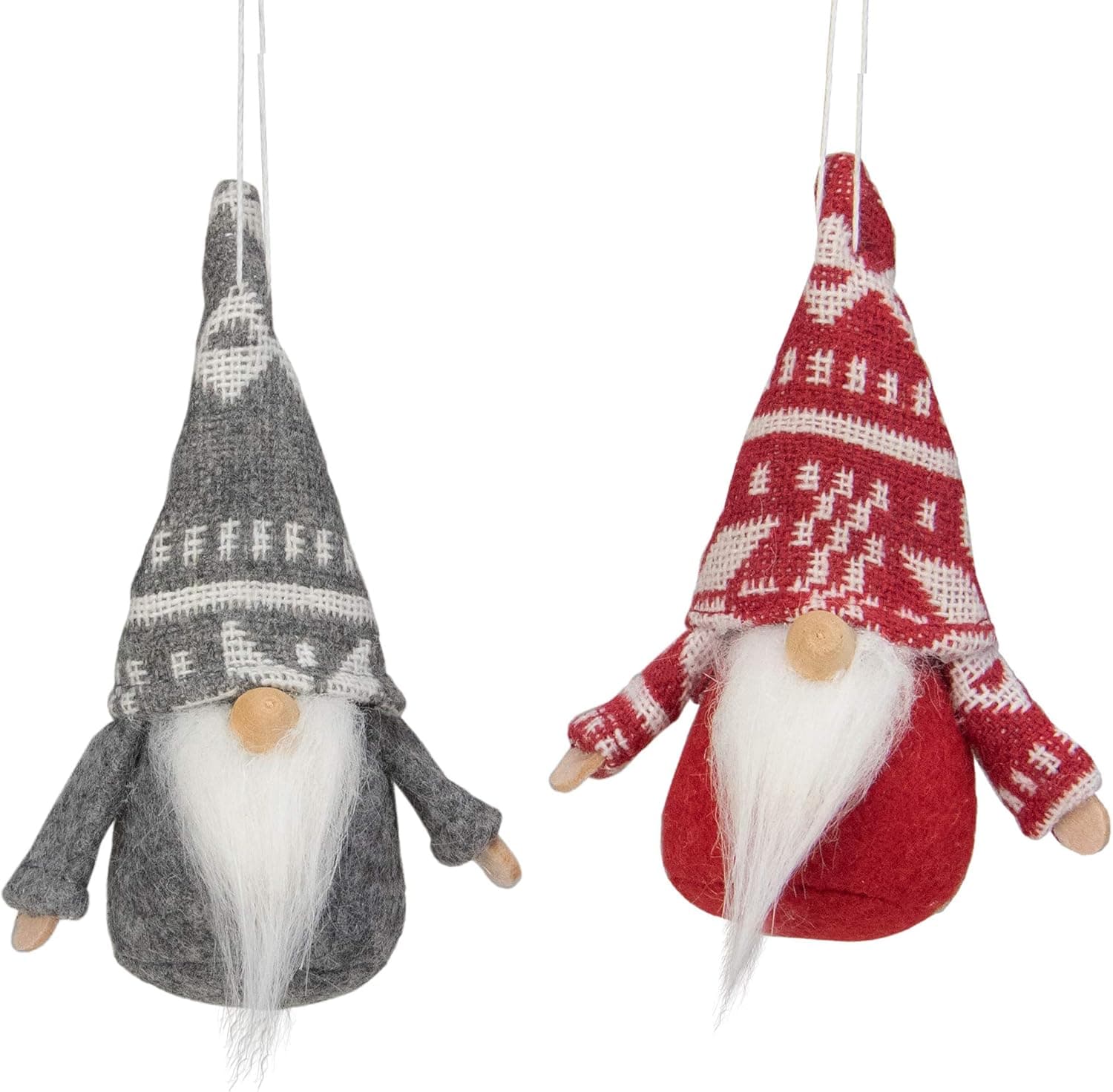 Set of 2 Gray and Red Santa Gnome Hanging Christmas Ornaments 4"