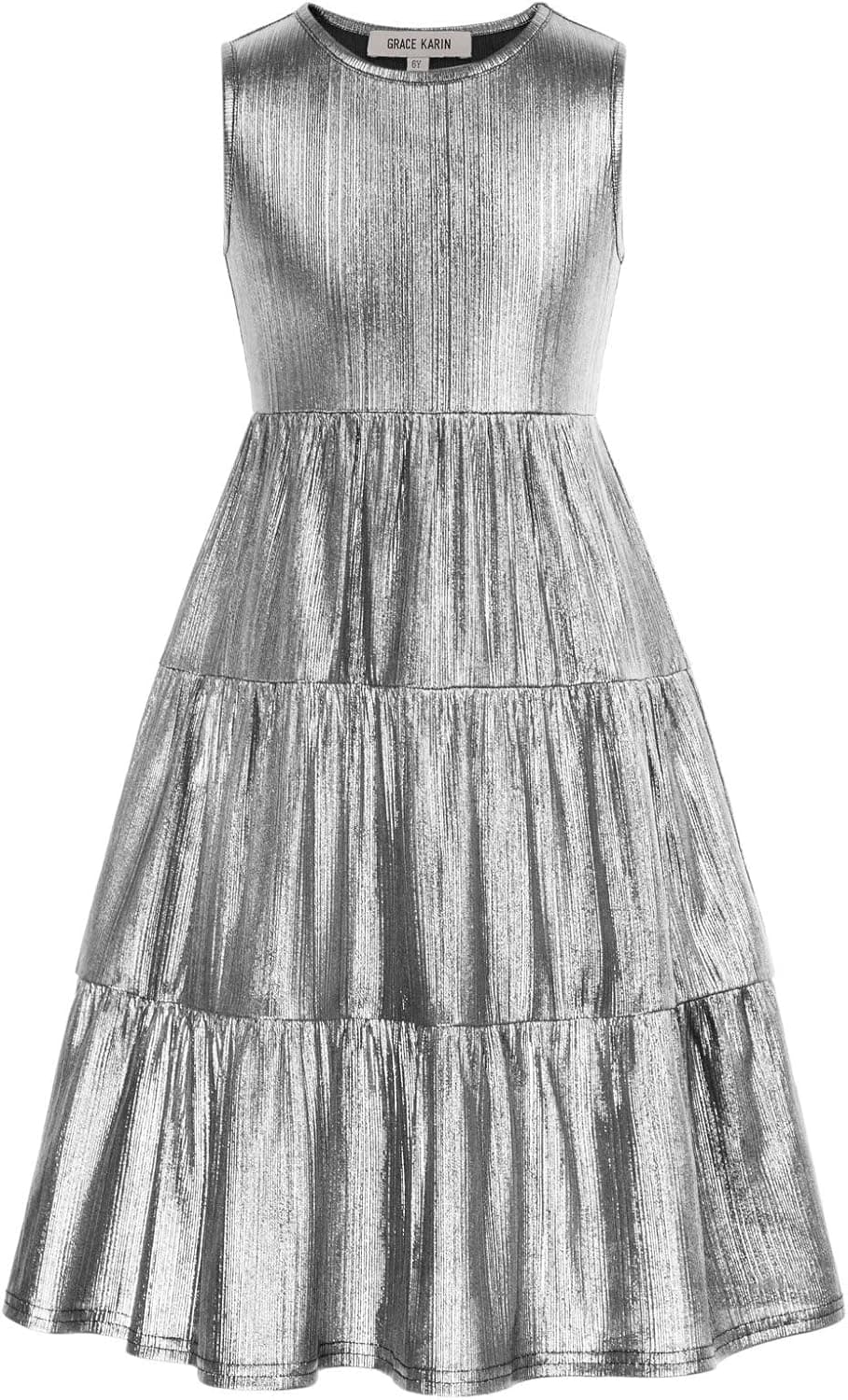 GRACE KARIN Girls A Line Wedding Flower Girl Dress Pleated Swing Dresses Silver 6Y